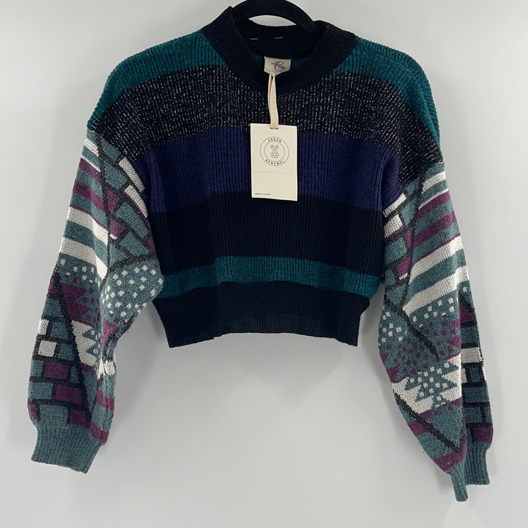 Urban Outfitters - Renewal Outfitters - Patterned Sleeves and Striped Torso Cropped Sweater ( Size Medium) ** WITH TAGS**
