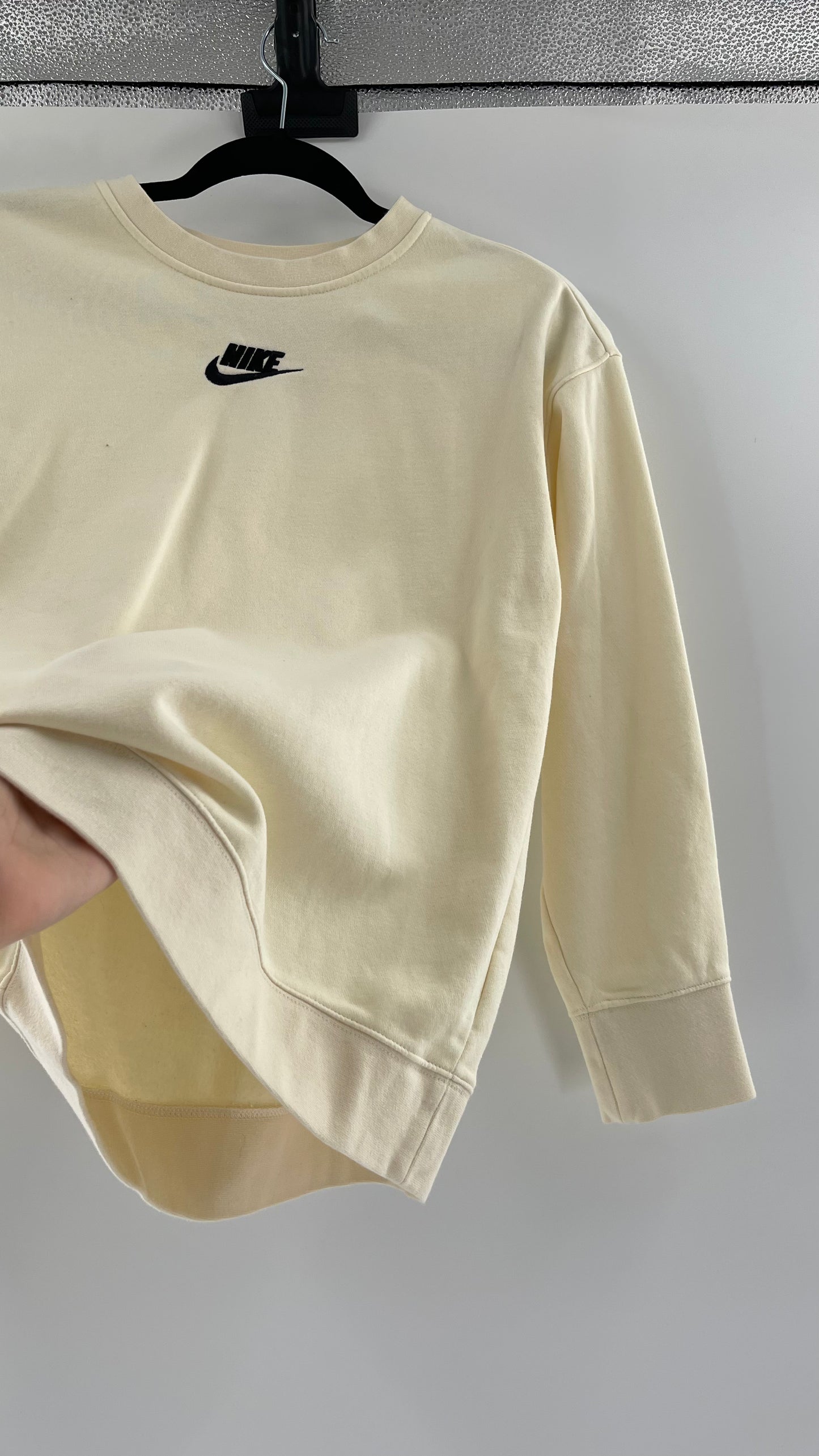 Cream Nike Crewneck with Minimalist Black Chest Logo (Large)