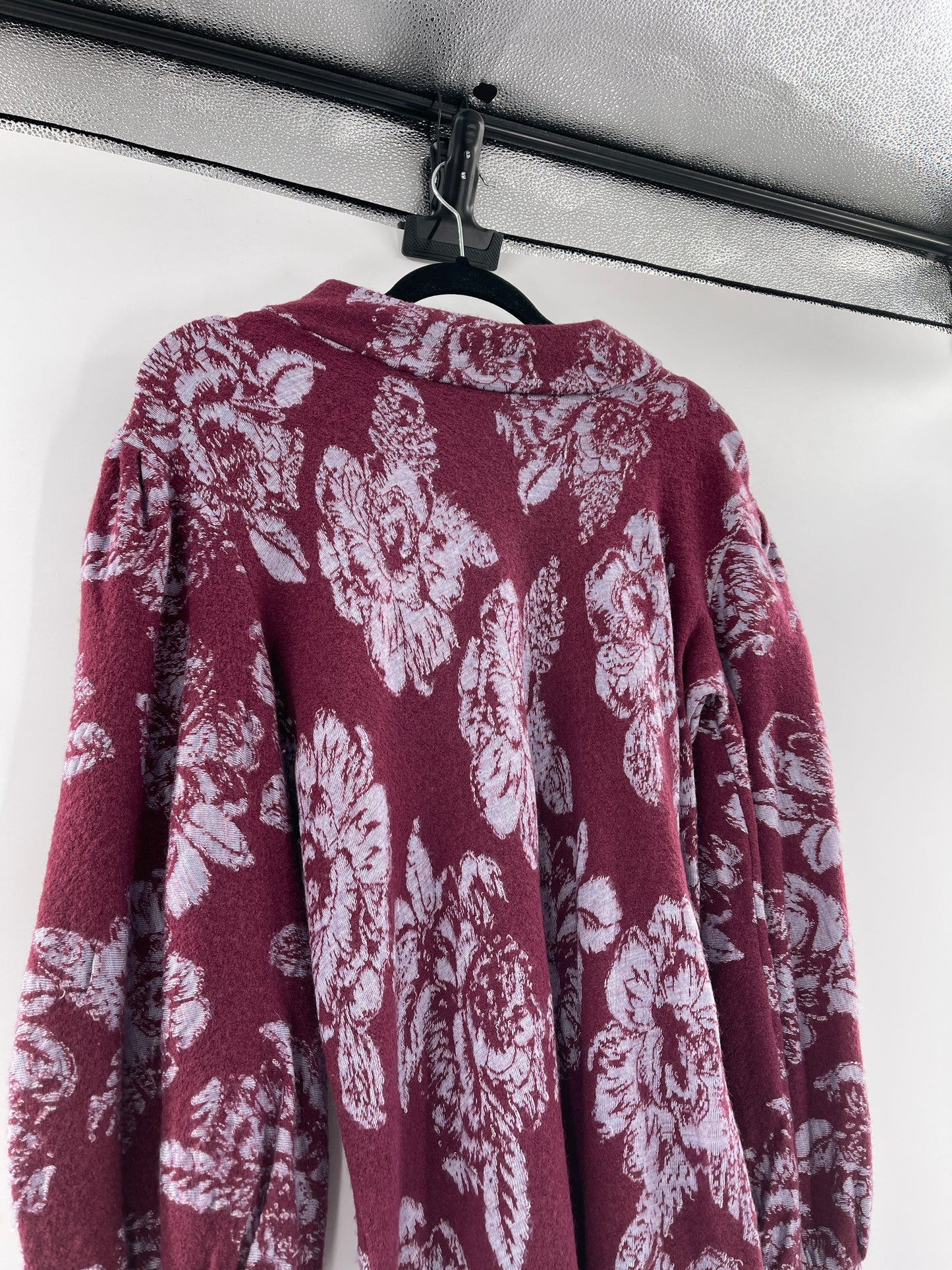 Free People Burgandy Floral Mock Neck Long Sleeve Mini Dress (Size L)