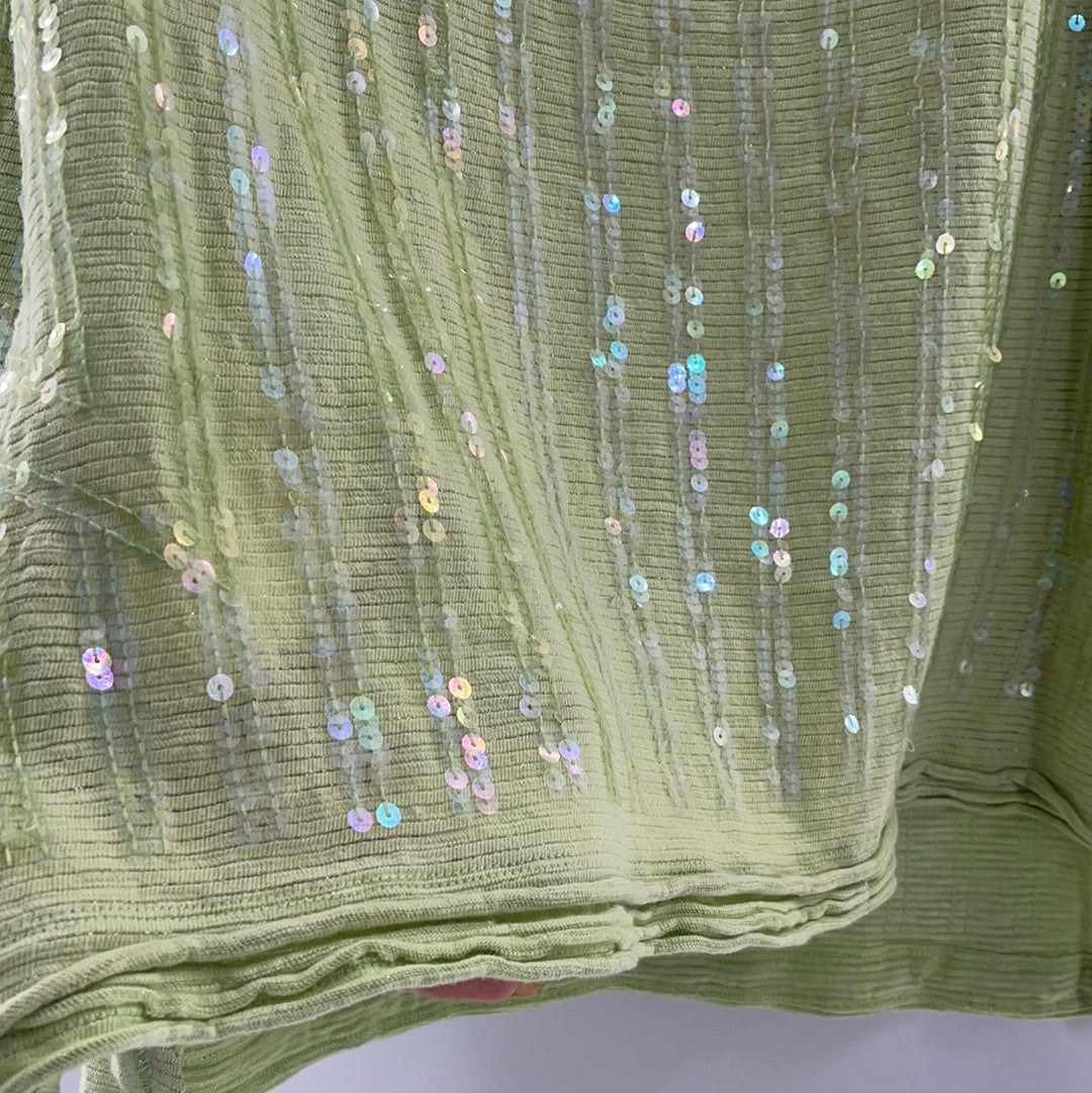 Free People Lime Green with Iridescent Sequin High Low Sweater (Size Small)