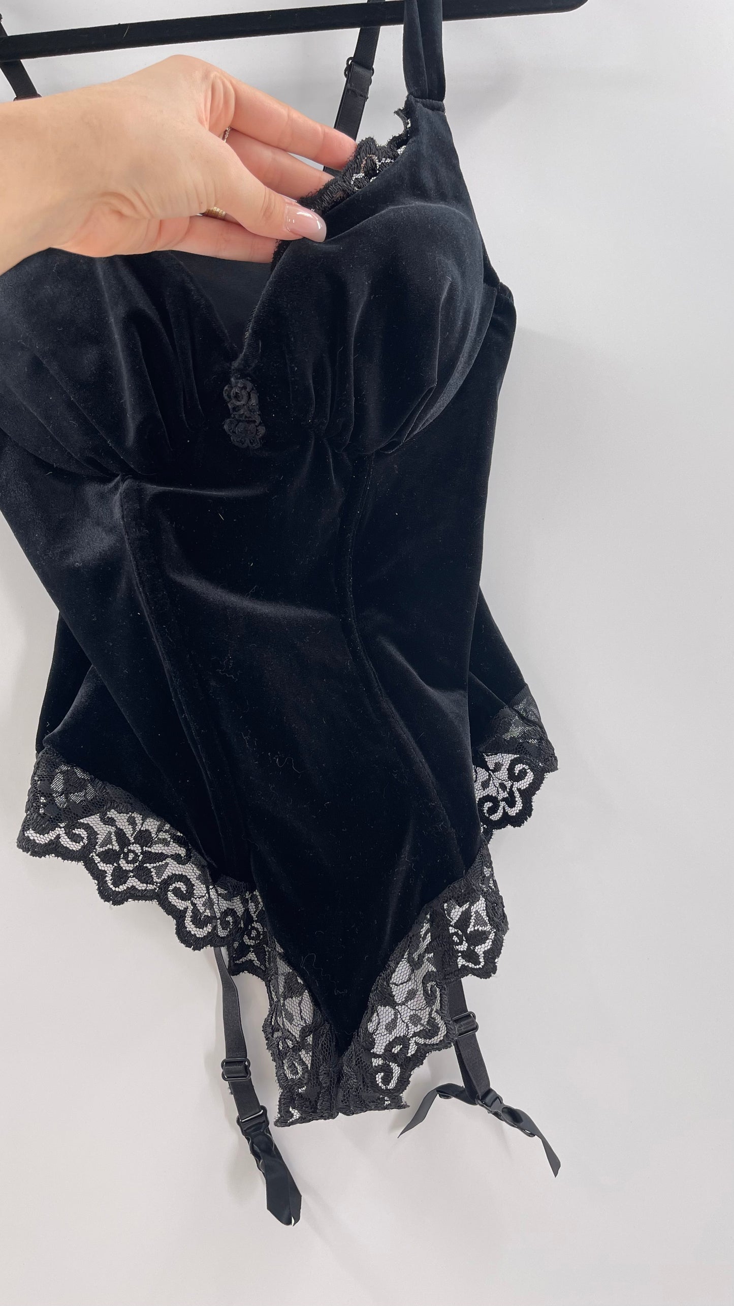Deadstock Vintage Victoria’s Secret Black Velvet Corseted Body (Large)