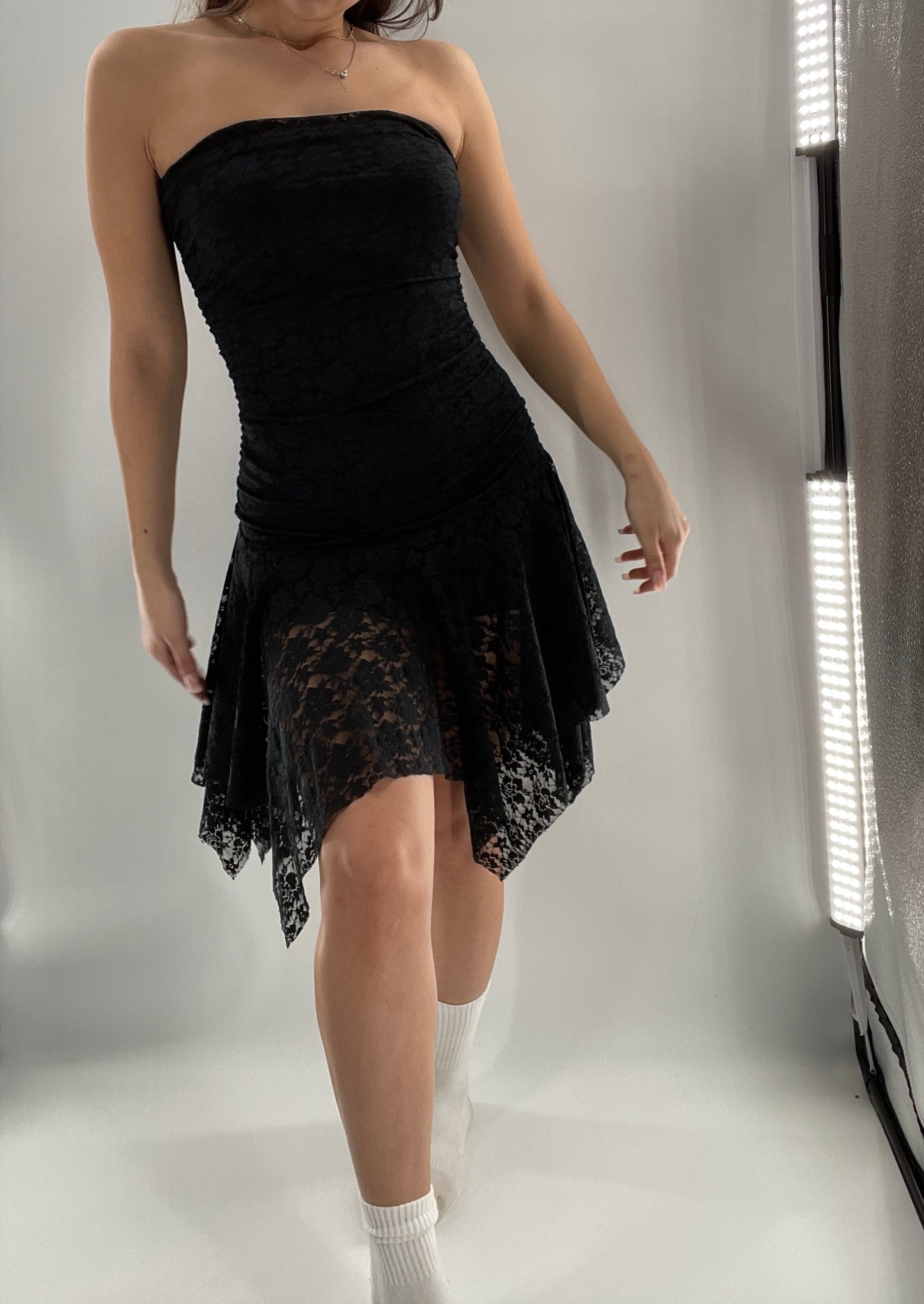 Vintage KOJIYOHJI Black Lace Dress/Skirt w Hankerchief Hem (Medium)