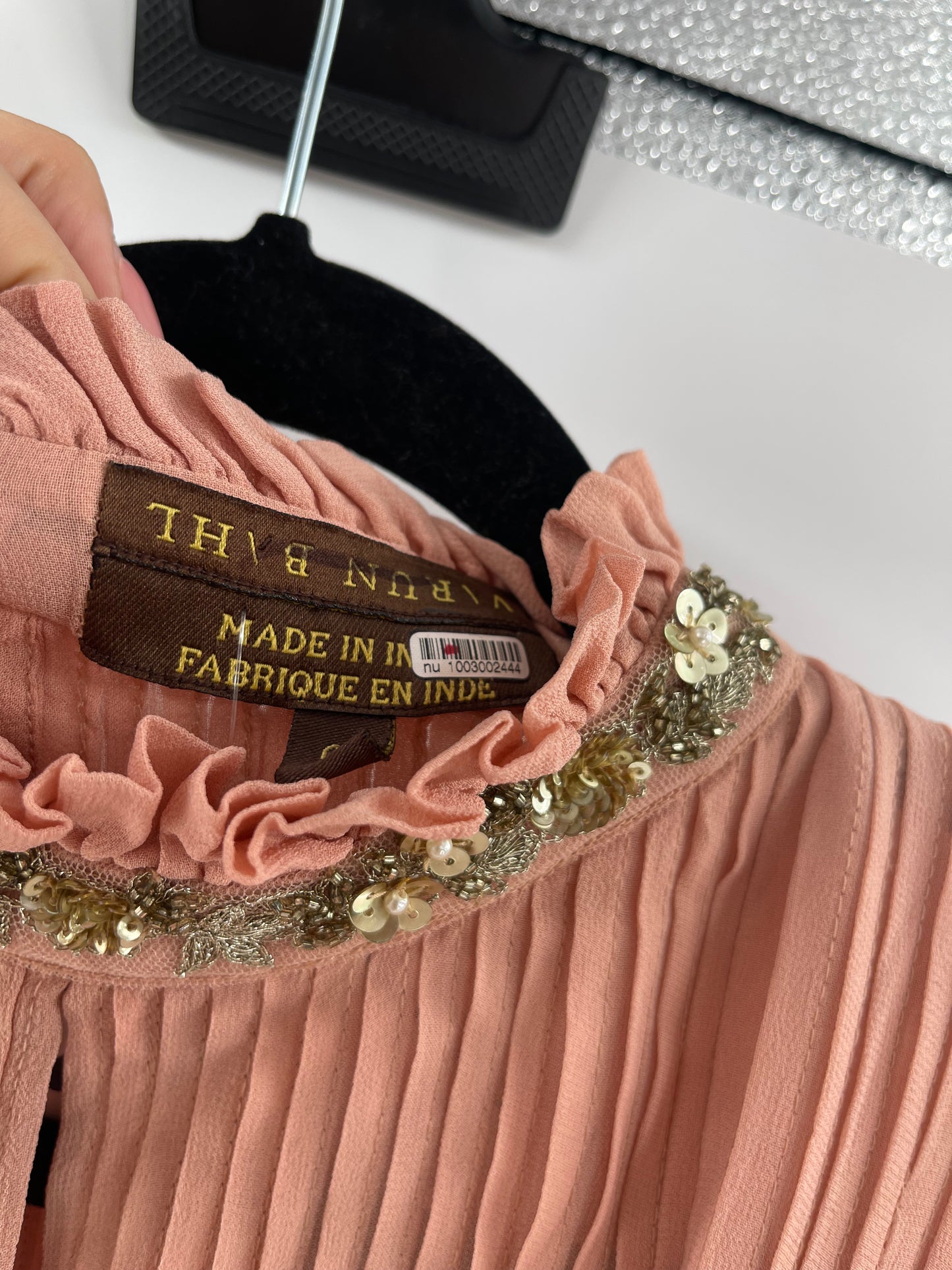 Varun Bahl Dusty Pink Pleated + Embellished Top (Small)