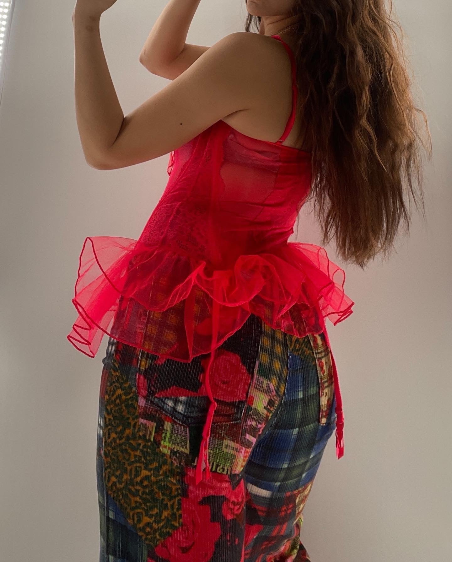 Vintage Victoria’s Secret Red Mesh/Lace/Tule Corset (34C)