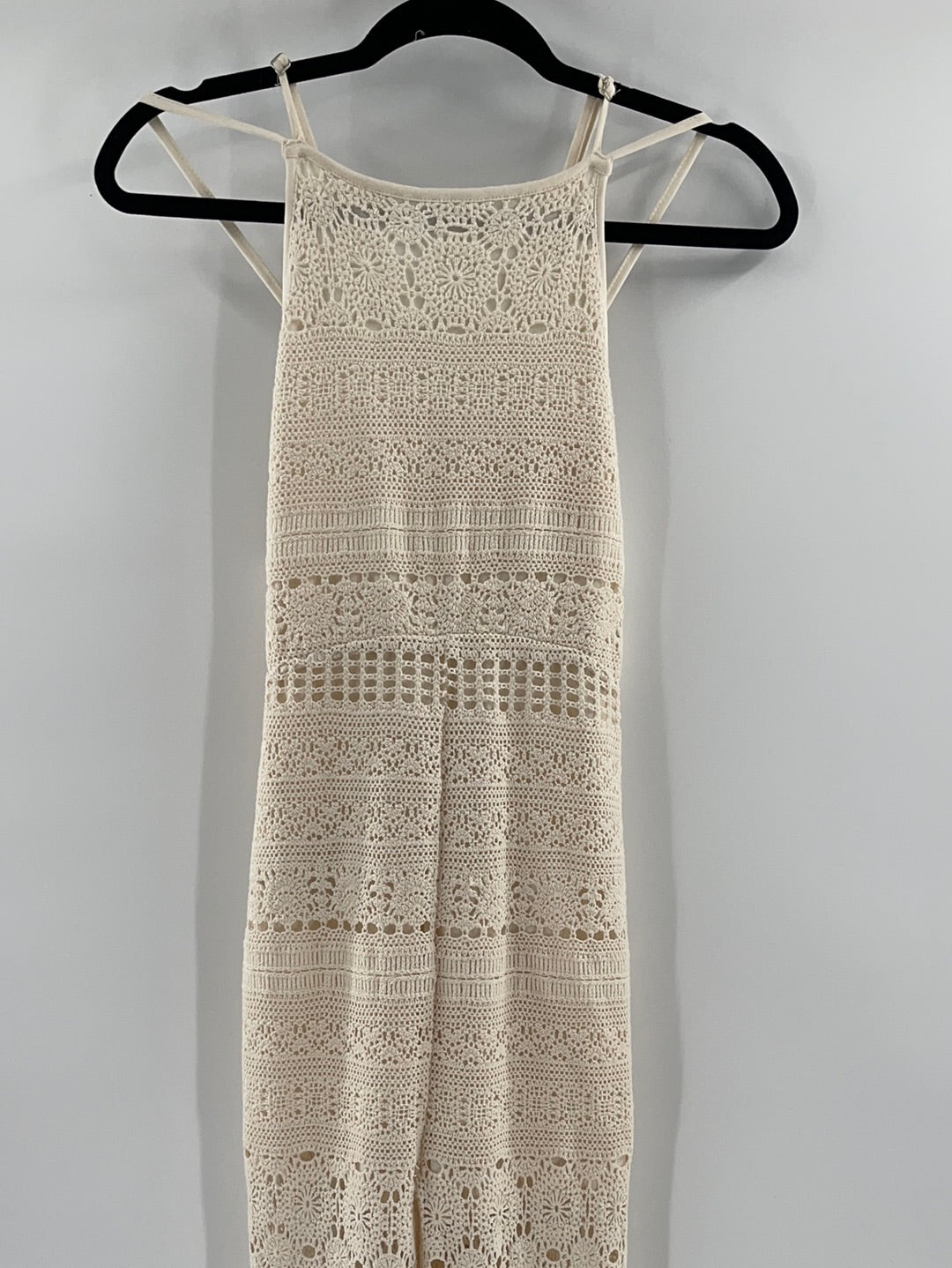 Free People Cream Crocheted Sleeveless Spaghetti Straps Jumpsuit (Size XS)