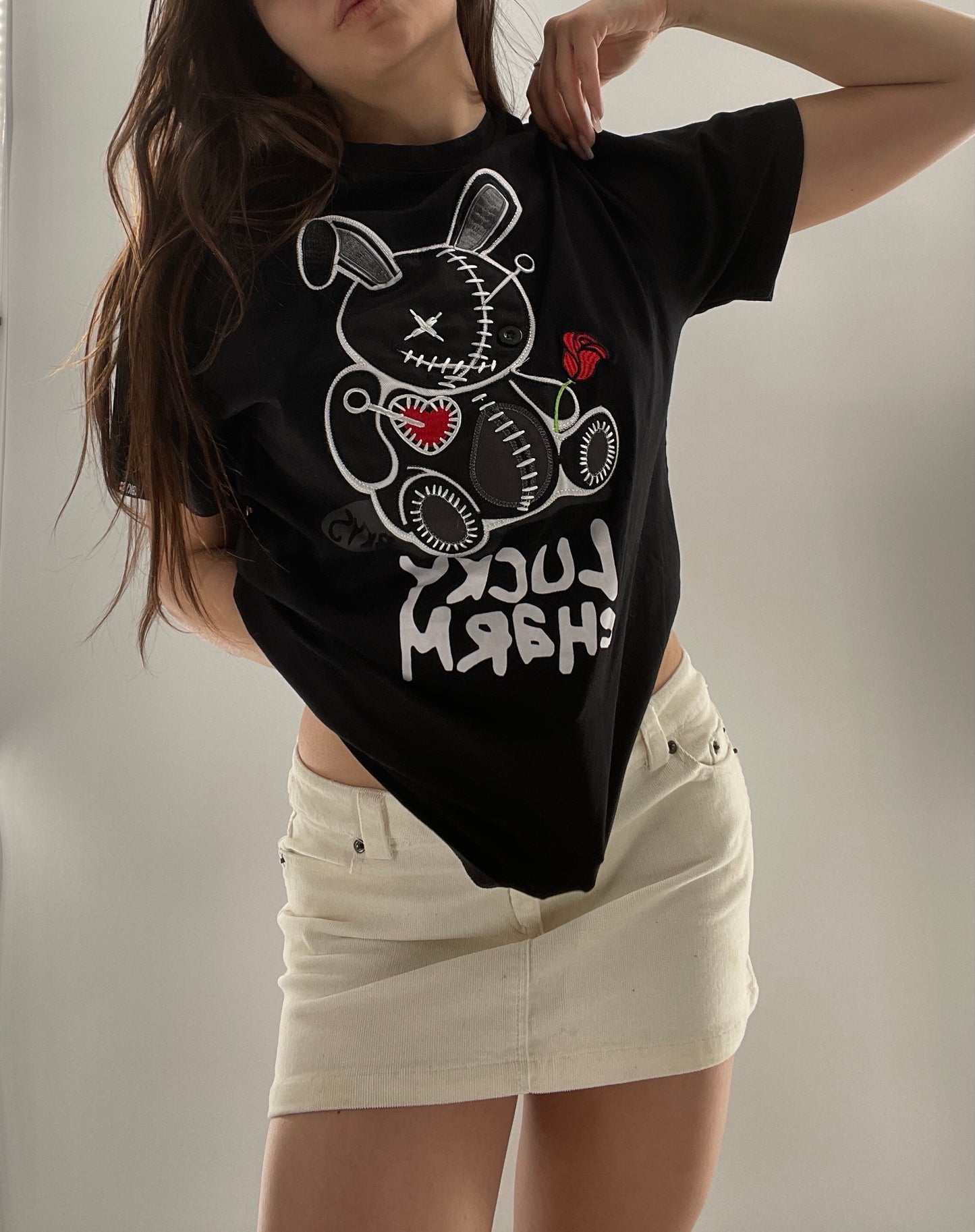 BKYS Black Lucky Charm Stitched Rabbit T (Small)
