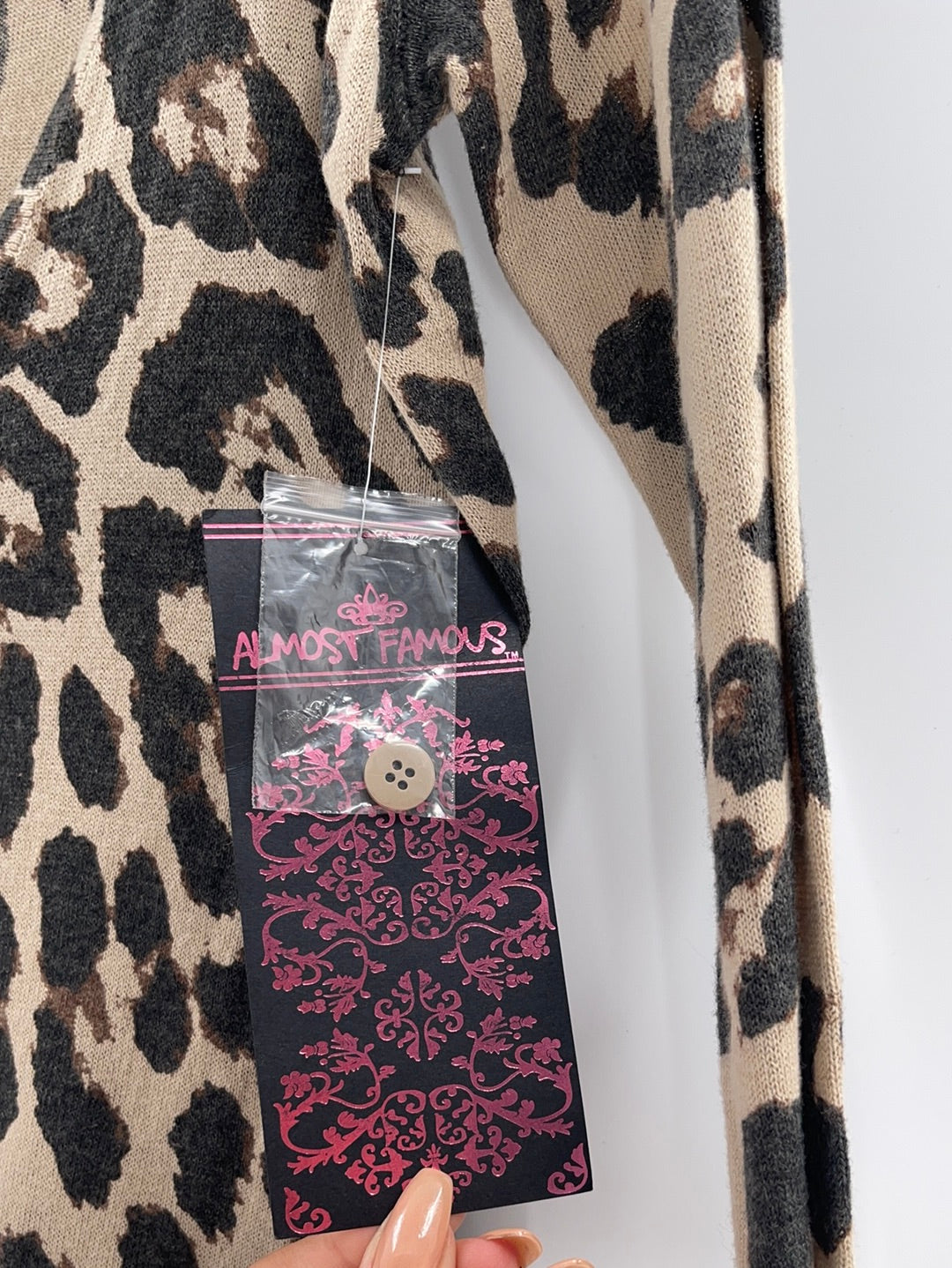 Almost Famous Cheetah Print Cardigan Buttons Front ( Size Small)