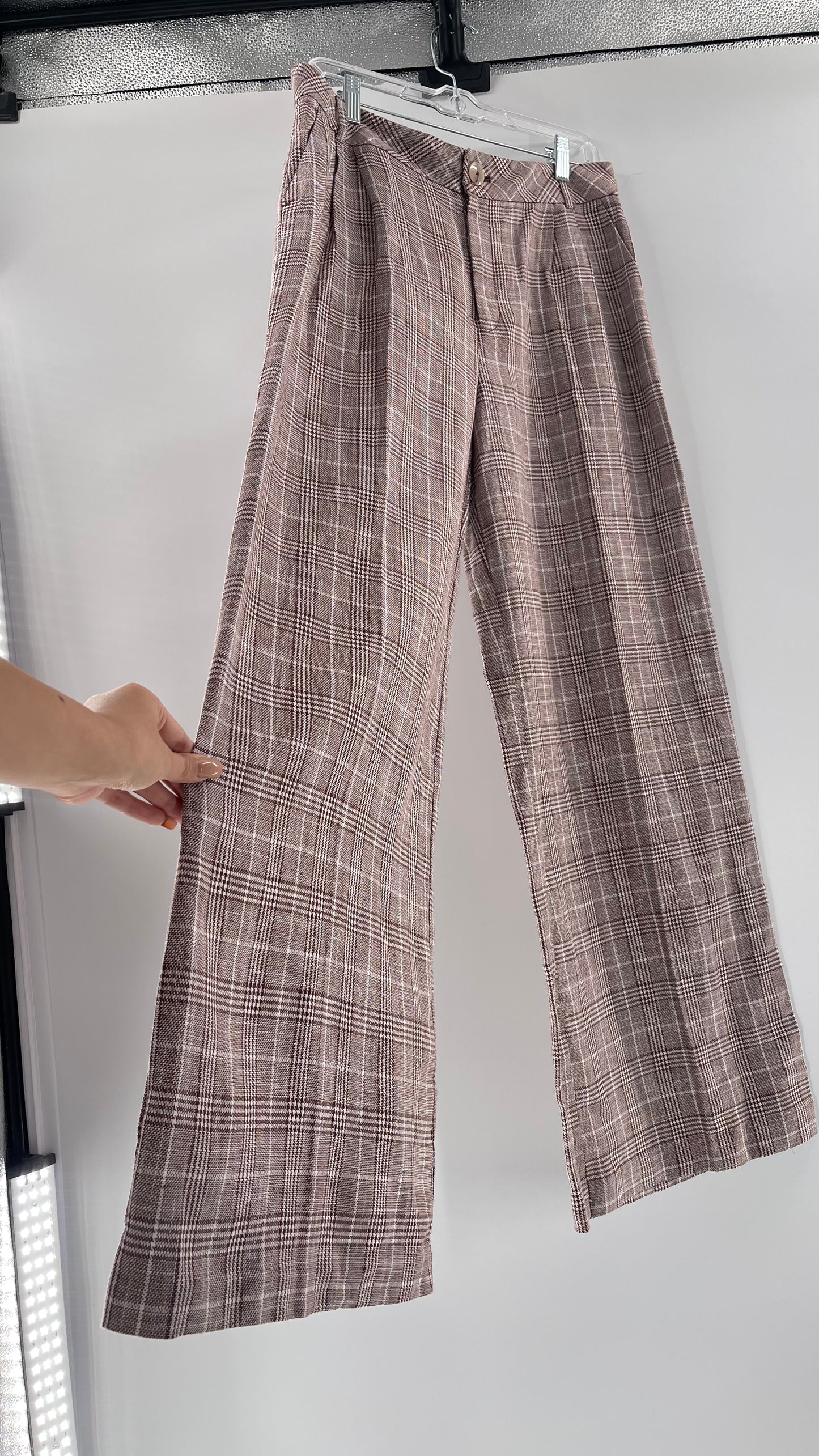 Anthropologie Maeve Brown Plaid Cotton/Linen Trouser (14)
