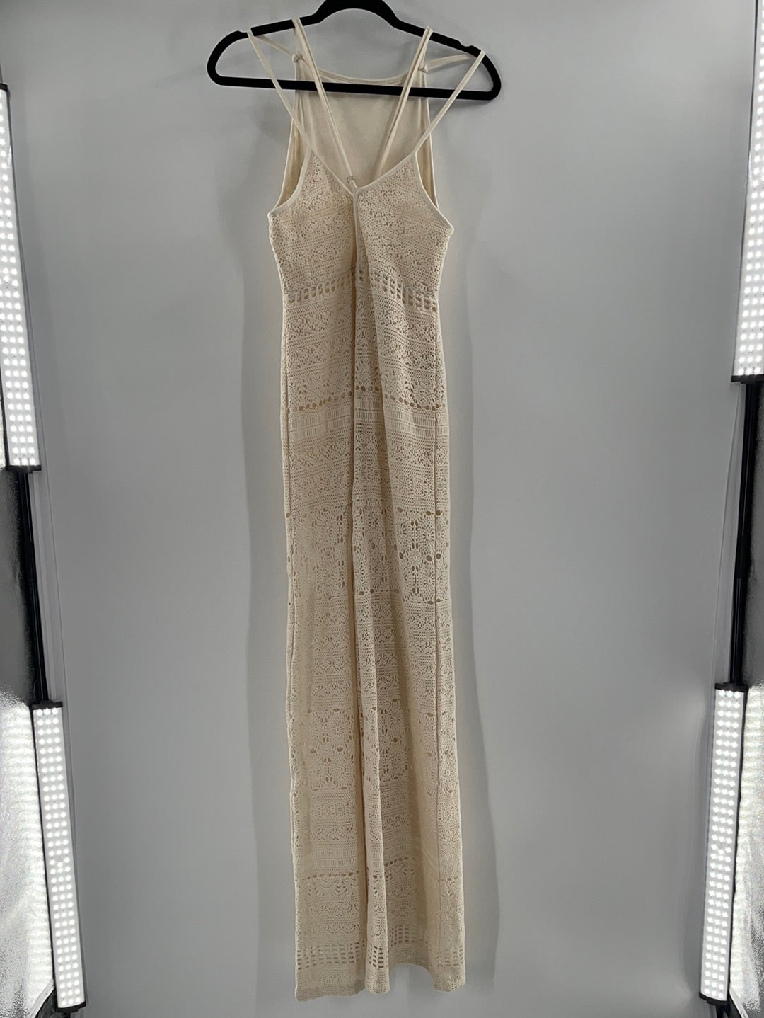 Free People Cream Crocheted Sleeveless Spaghetti Straps Jumpsuit (Size XS)