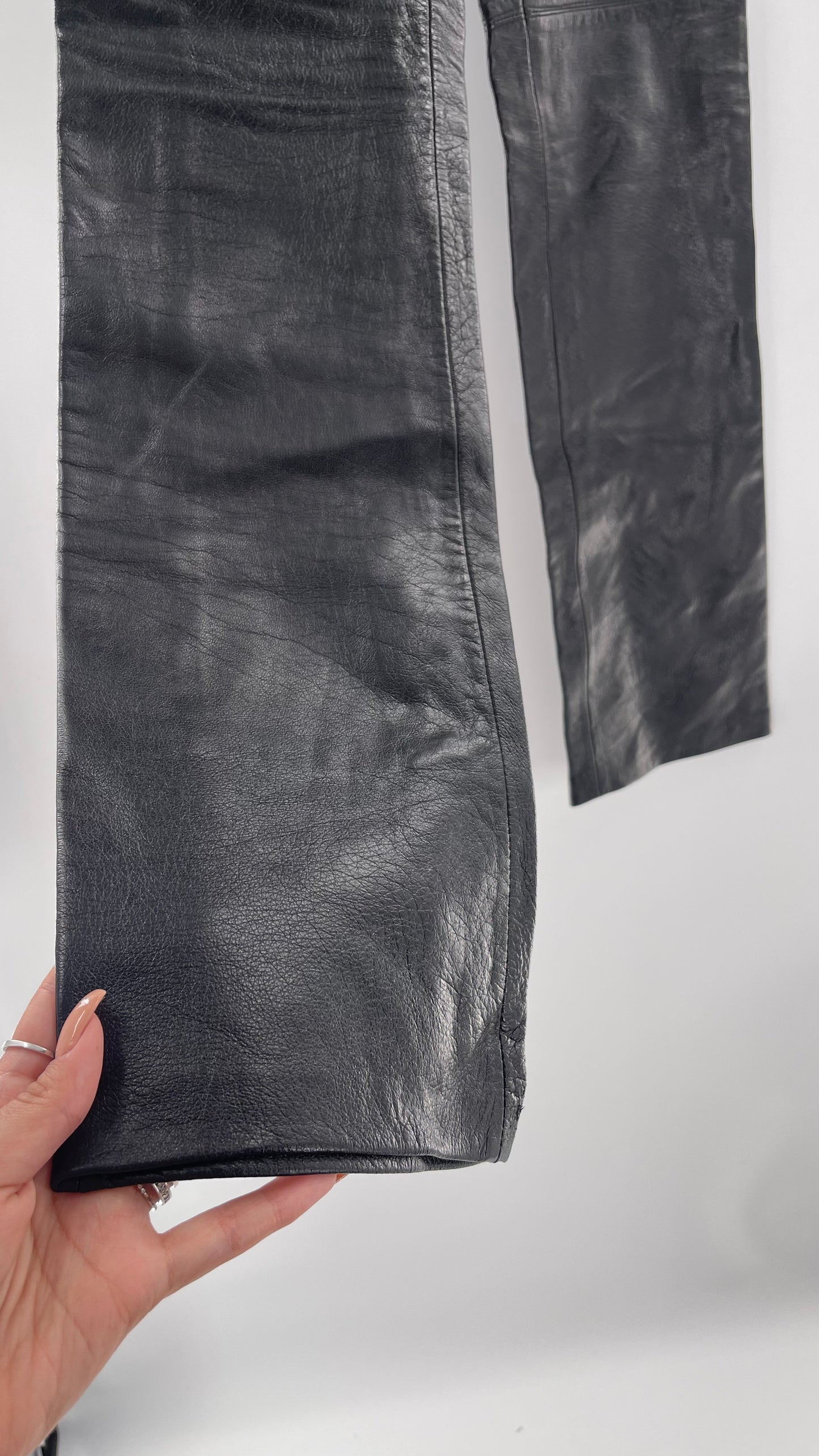 Vintage Márcia Italian Lamb Leather Kick Flare Trouser Pants (00)