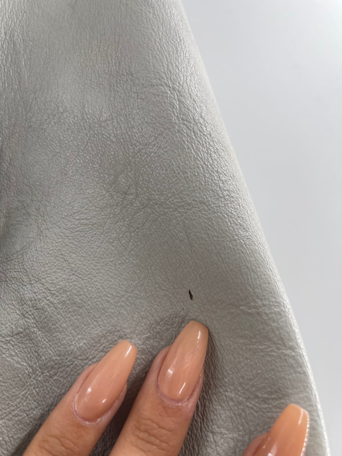 Light Gray 100% Leather Coat With Real Fur Collar and Cuffs Trim (Size 16) VINTAGE