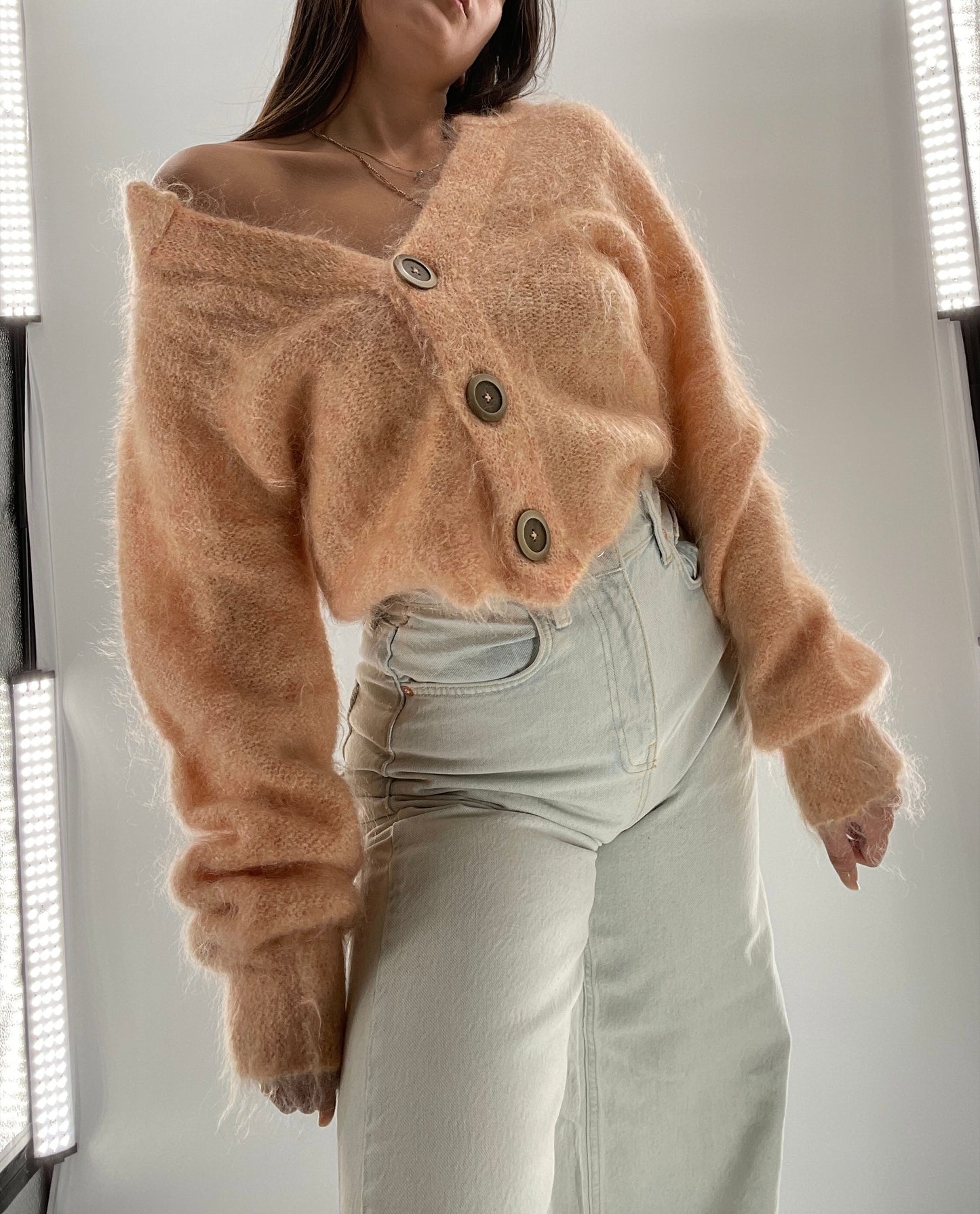 Free People Salmon Mohair Cropped Cardigan (Small)