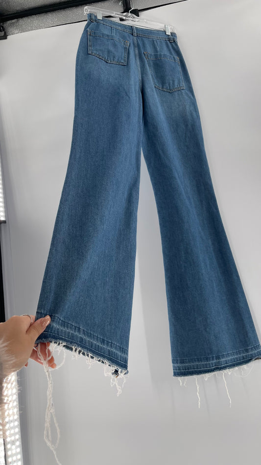 Free People Wide Leg Medium Wash Jeans  (28)