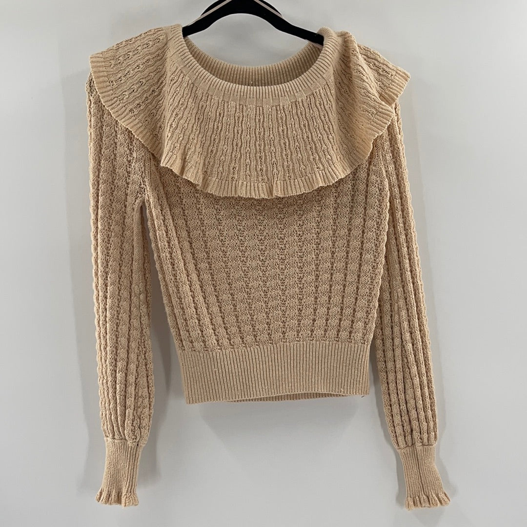 Free People Crazy In Love Ruffle Sweater Beige (Size: Small)