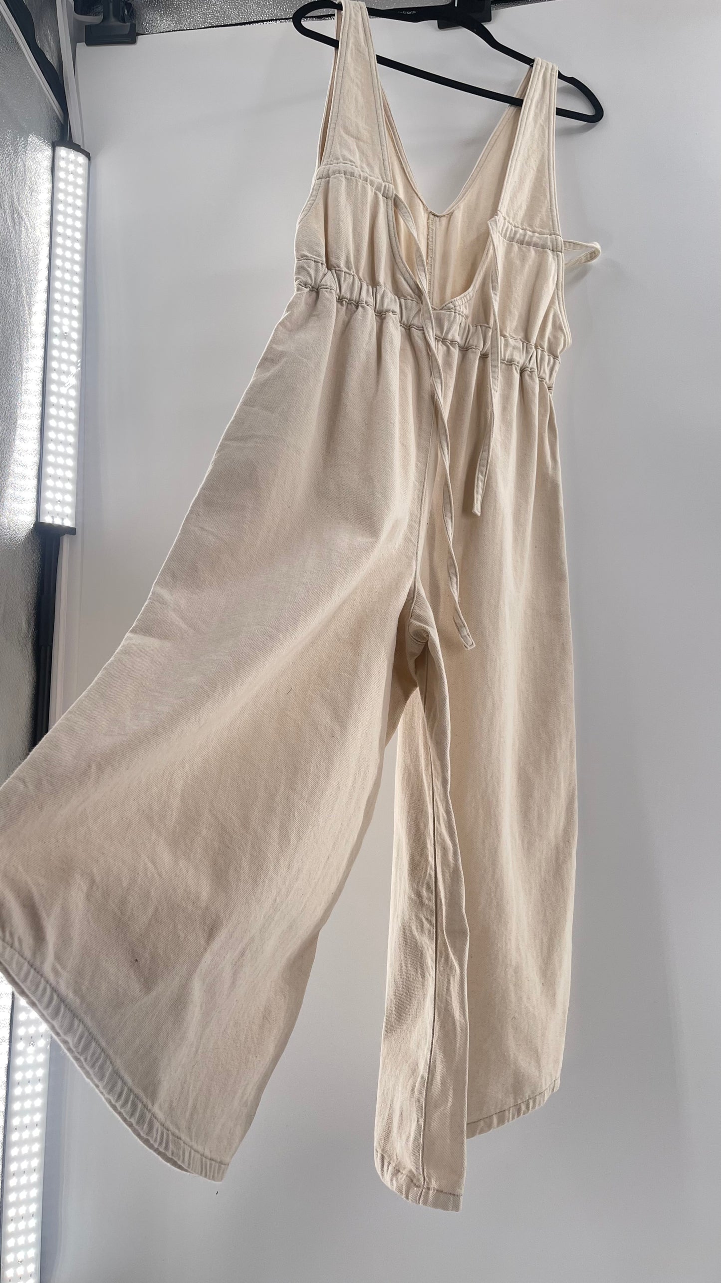 Free People Alora Wide Leg Denim Jumpsuit (XL)