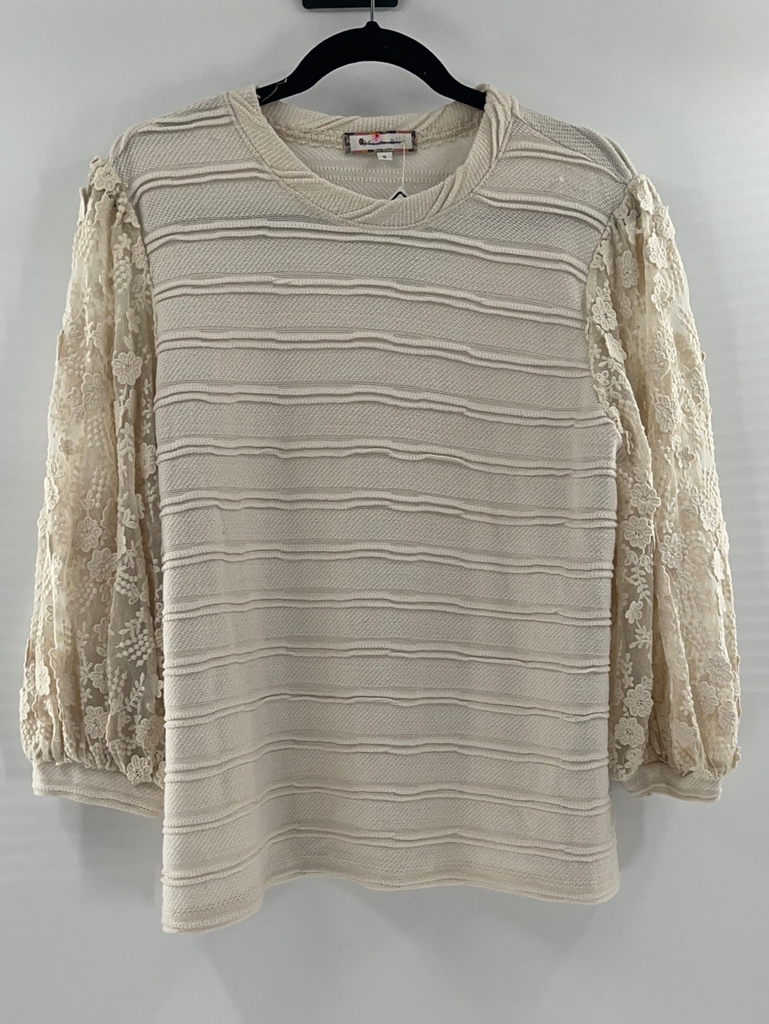Eri + Ali Cream Knit Top with Dramatic Sleeve (S)