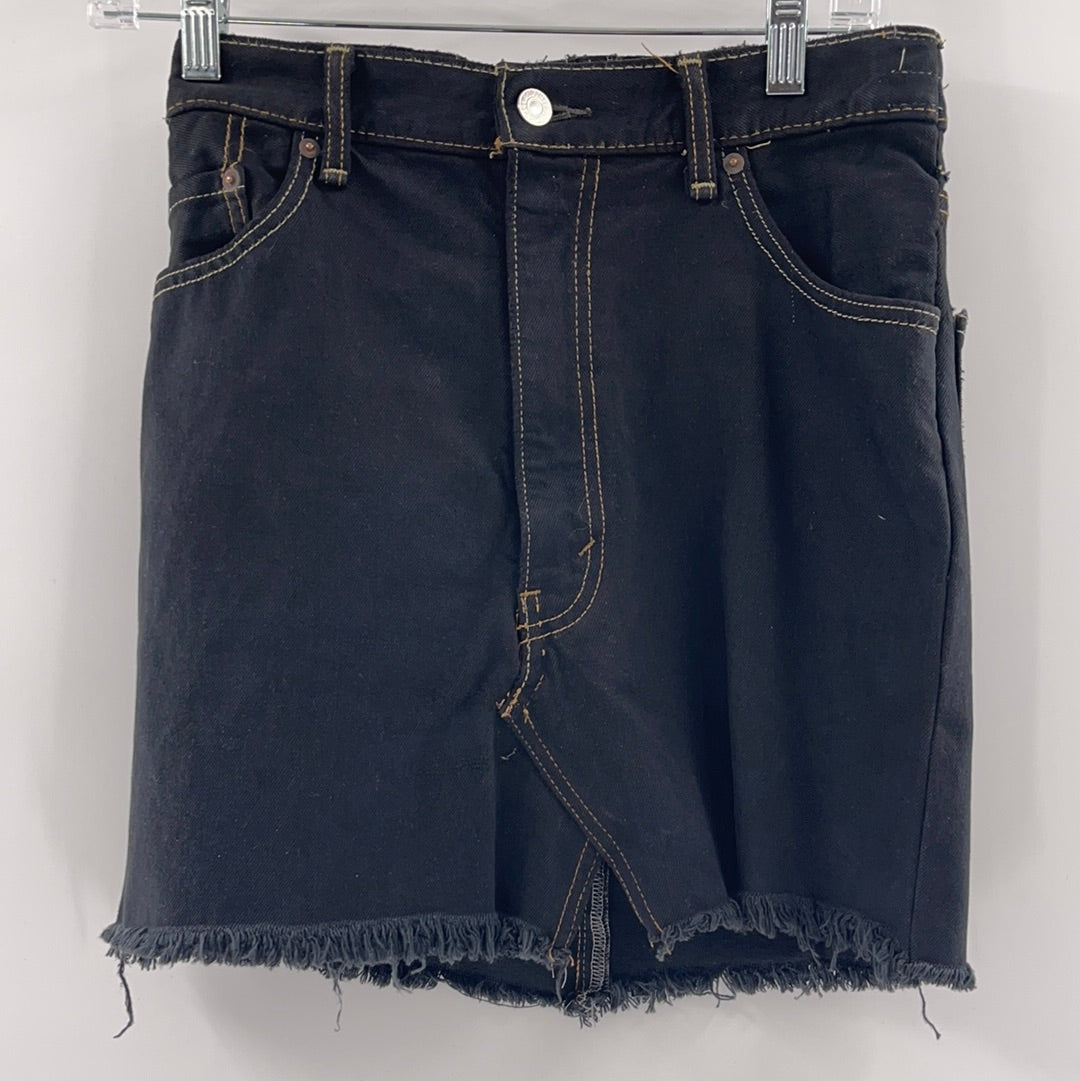 Levi Strauss Vintage Black Denim Distressed Hem Mini Skirt ( Size S)