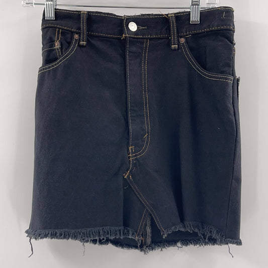 Levi Strauss Vintage Black Denim Distressed Hem Mini Skirt ( Size S)