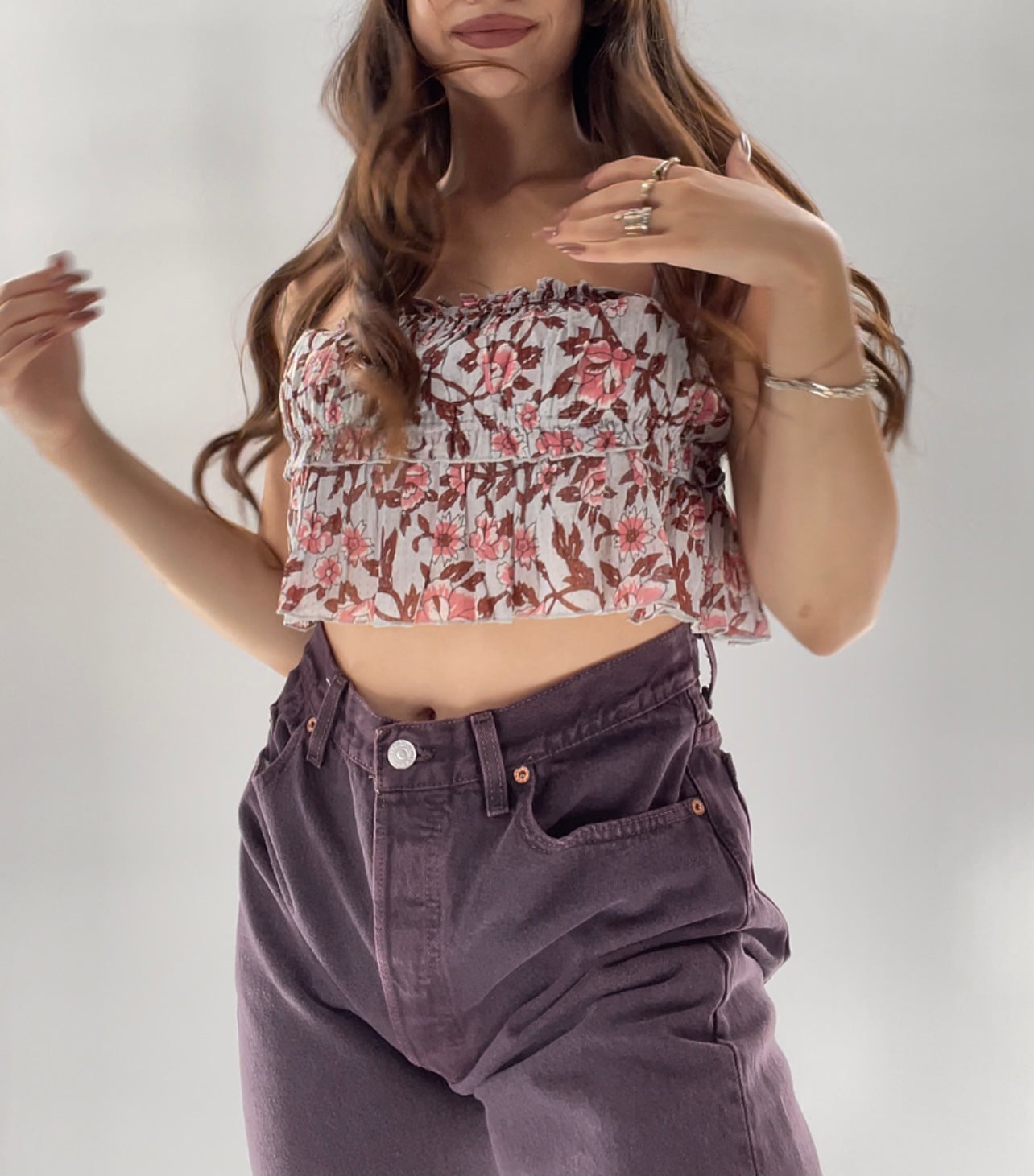 Free People Slate Blue Ruffle Tank (S)