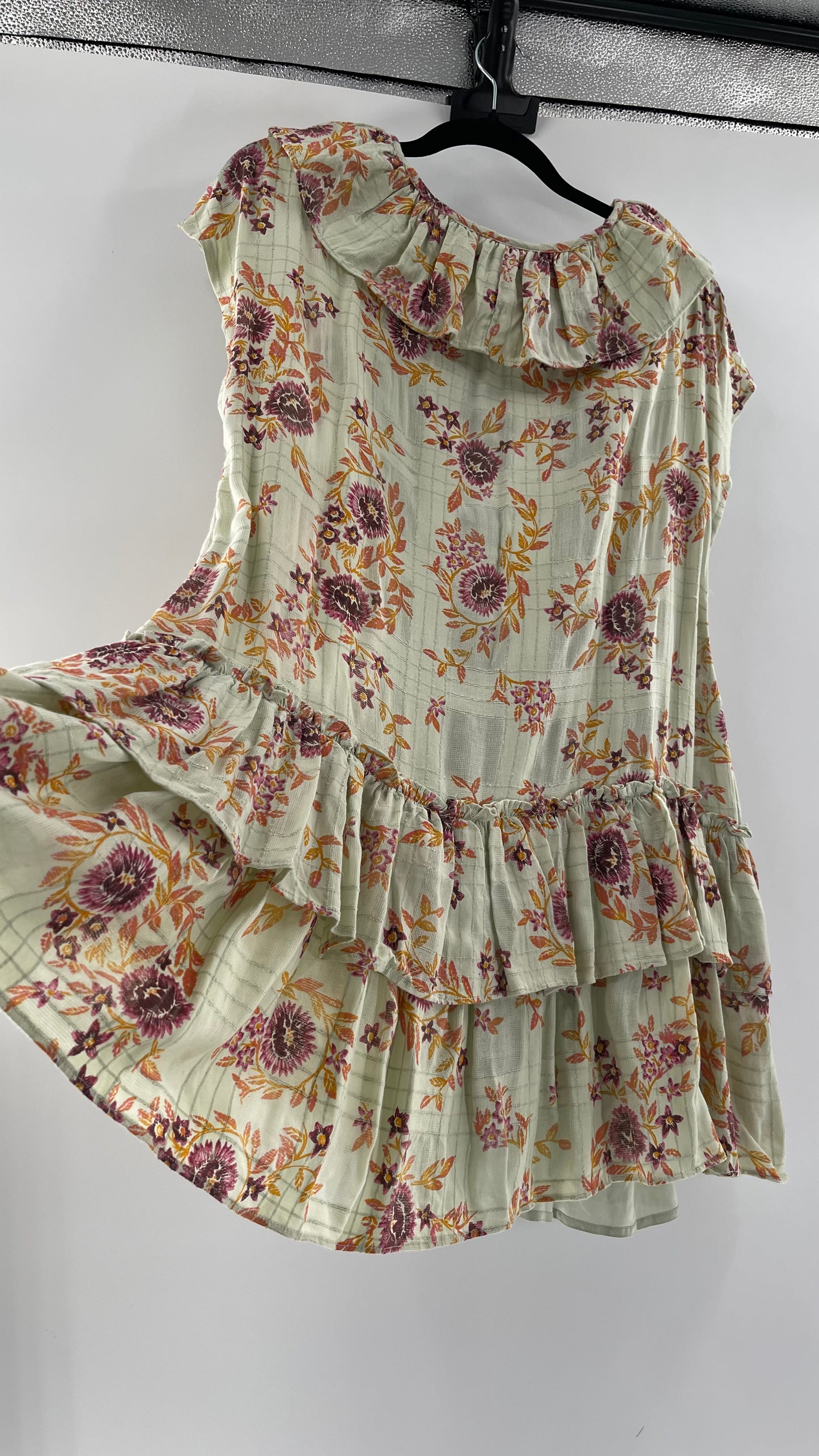 Free People Luna Mint Toned Tiered Floral Mini (XS)