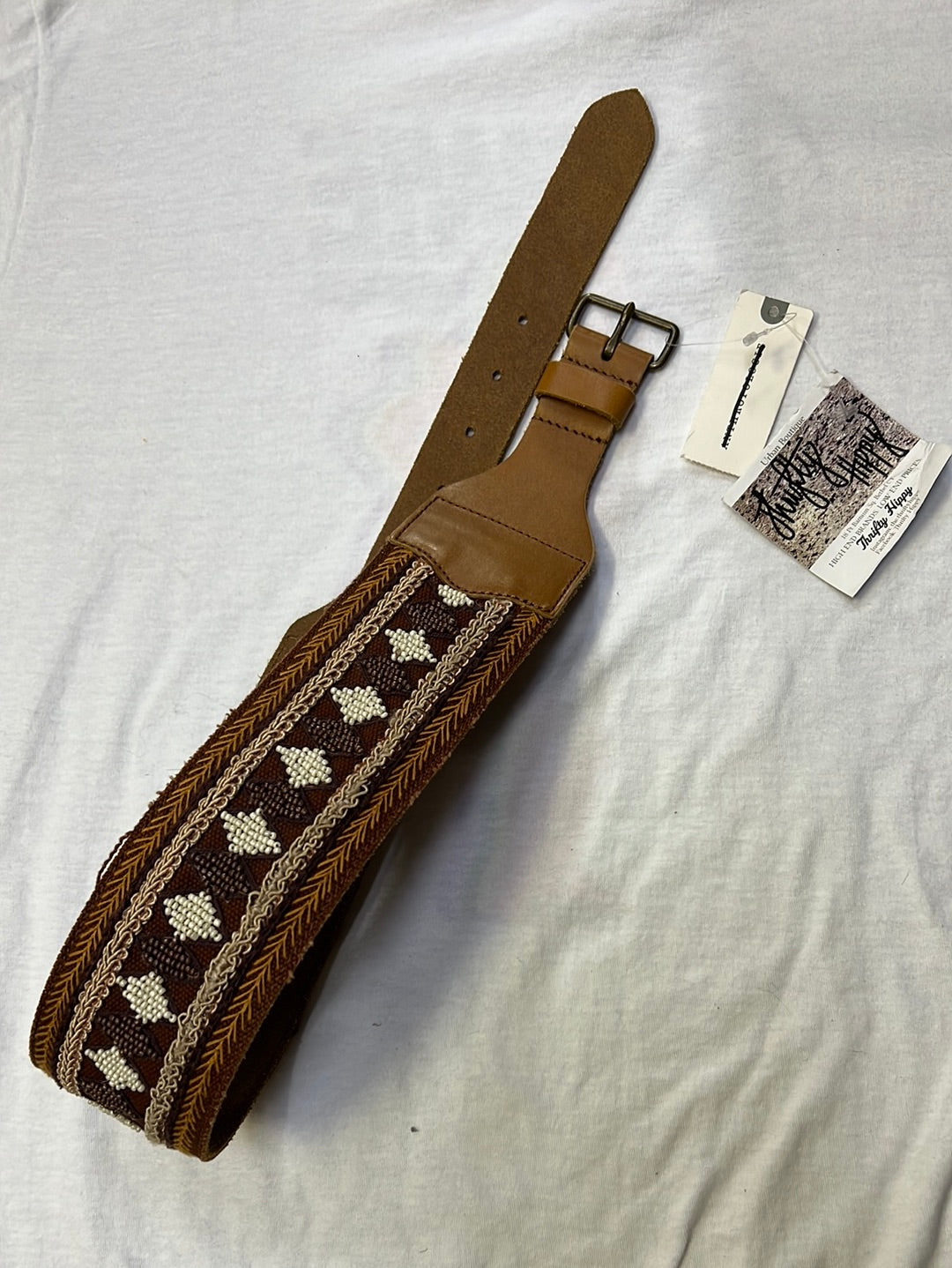 Anthropologie Cotton Buffalo Leather Beaded Belt S