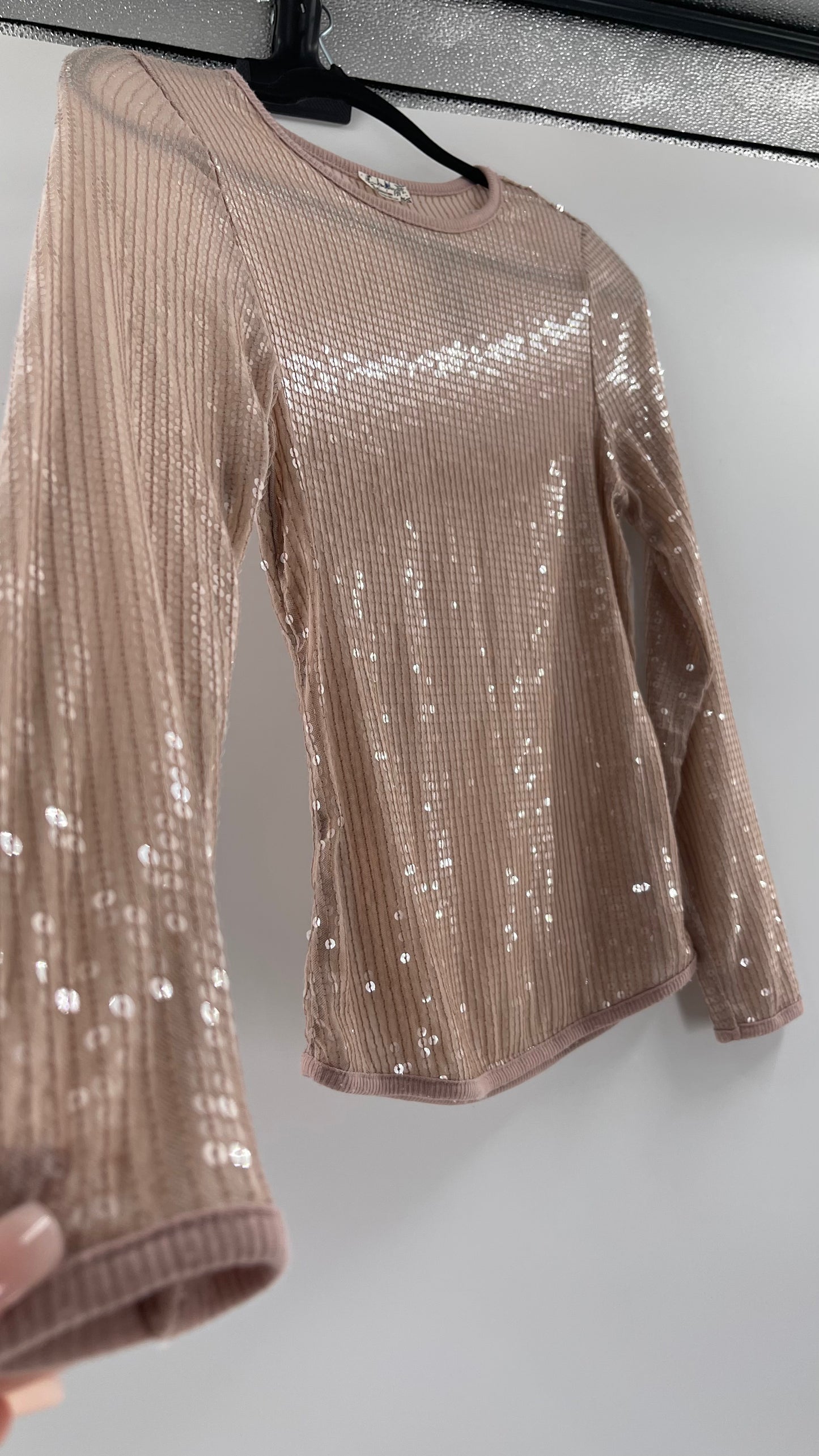Intimately Free People Dusty Pink Sequin Long Sleeve (Small)