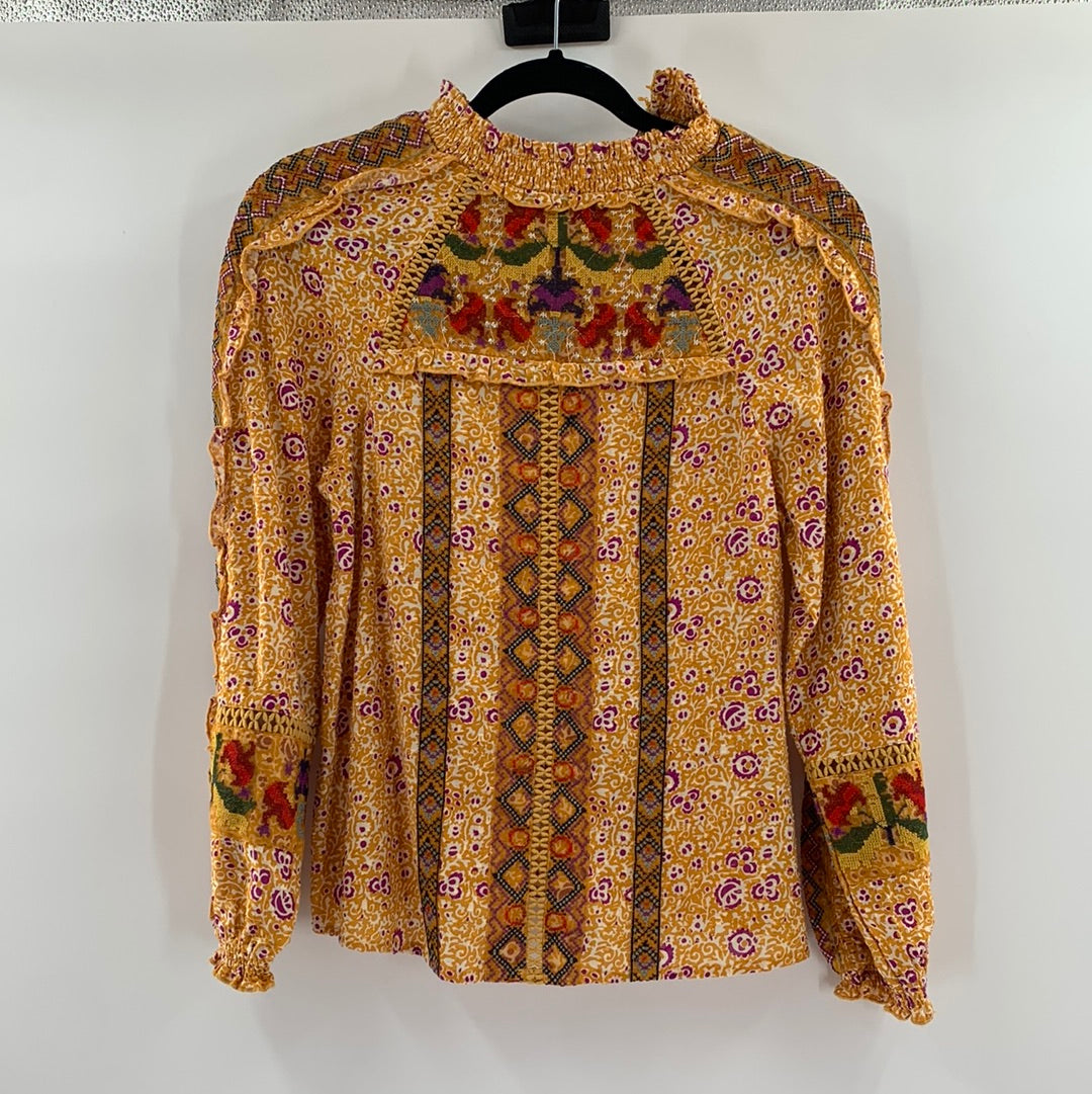 Maeve Anthropologie Mustard Yellow Embroidered Top (0)