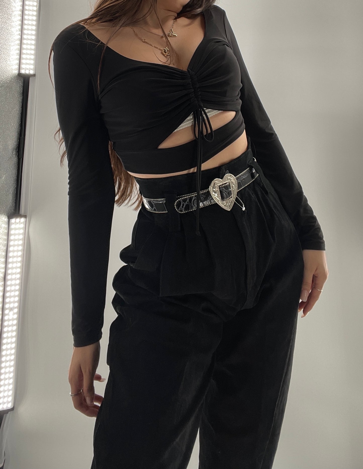 Black Long Sleeve with Ruched Bust and Keyhole (Medium)