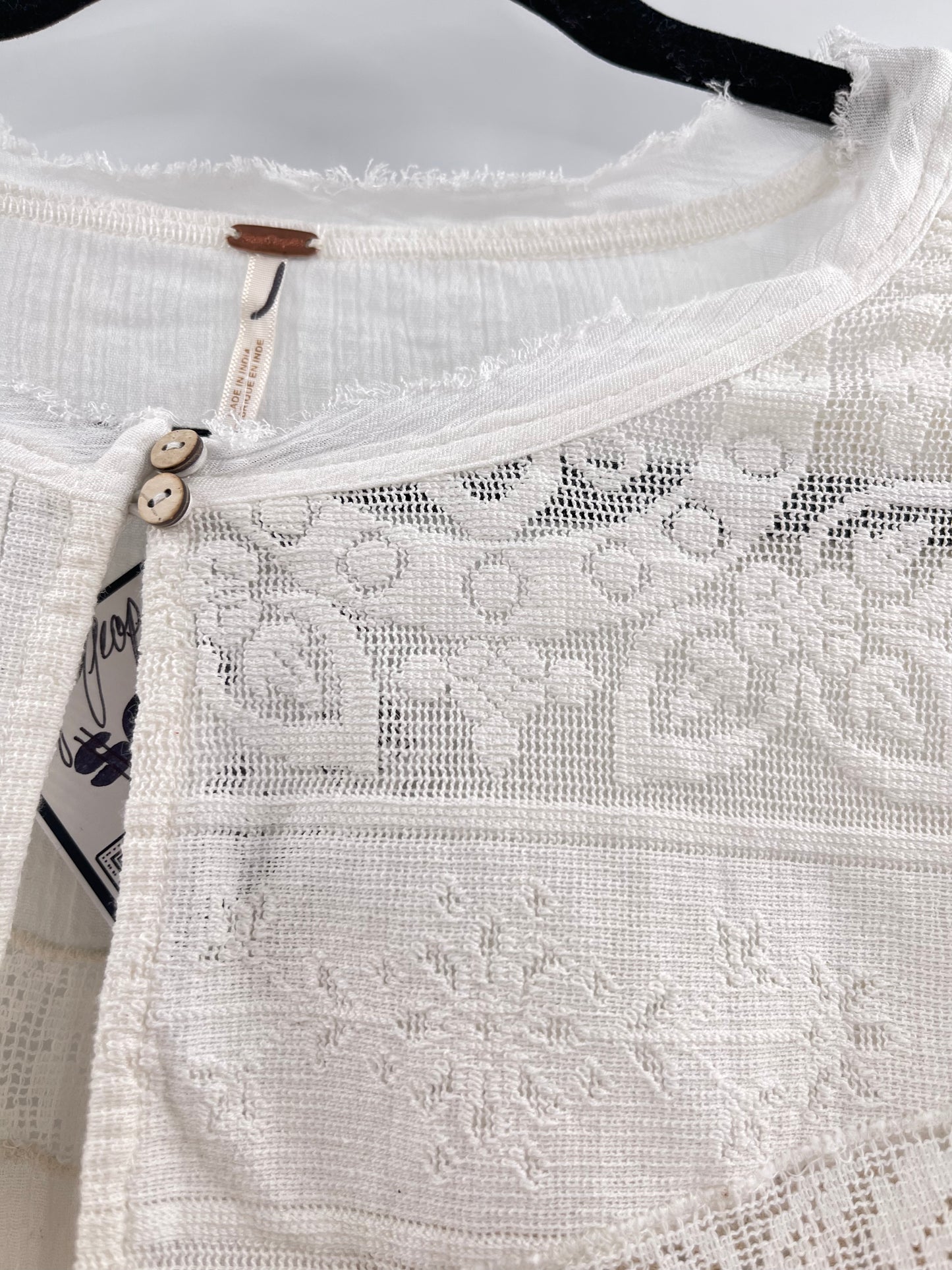 Free People Making Harmony Lace Cotton Embroidered Blouse (Medium)