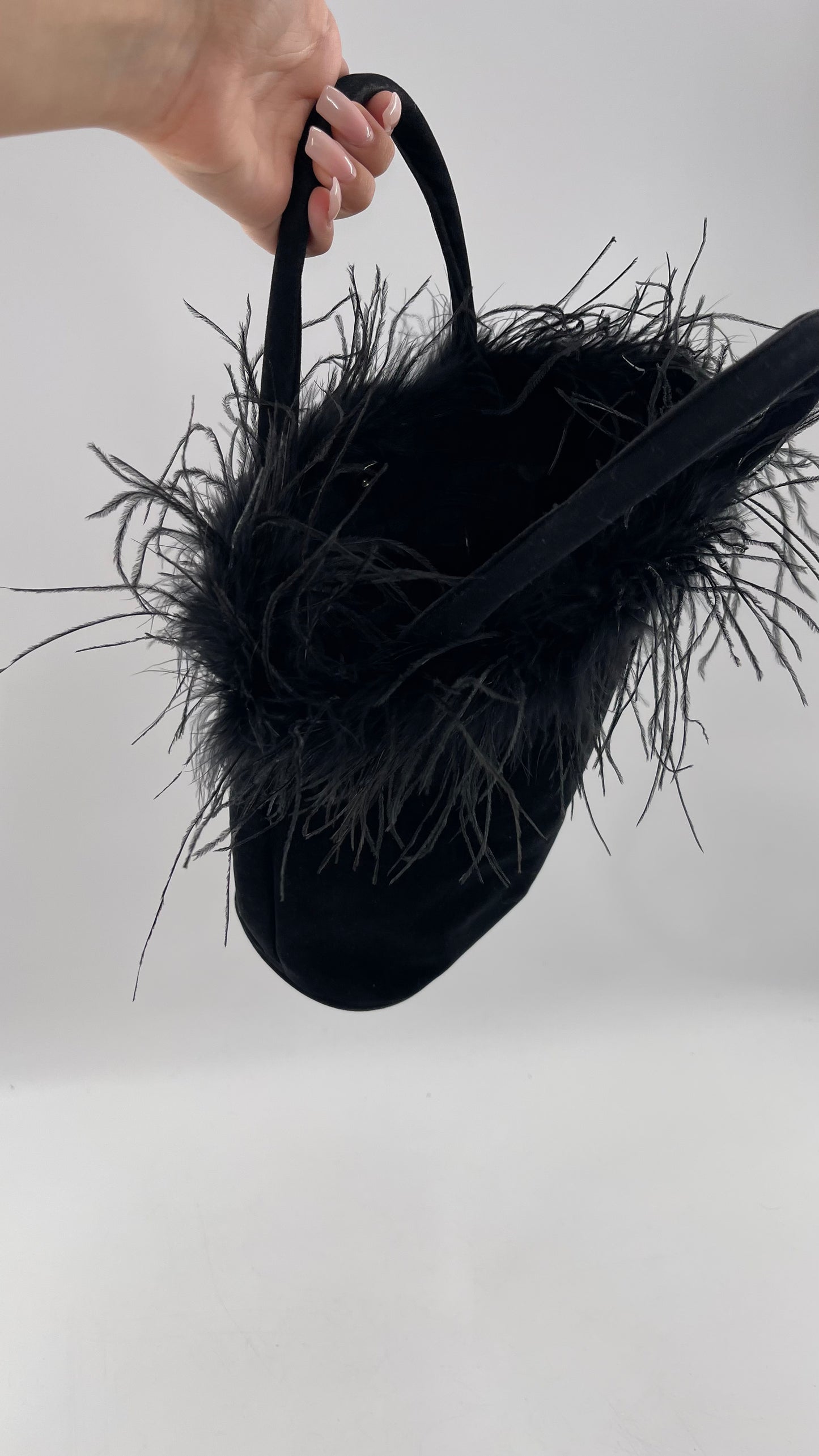 Vintage 1990s Black Ostrich Feather Bag