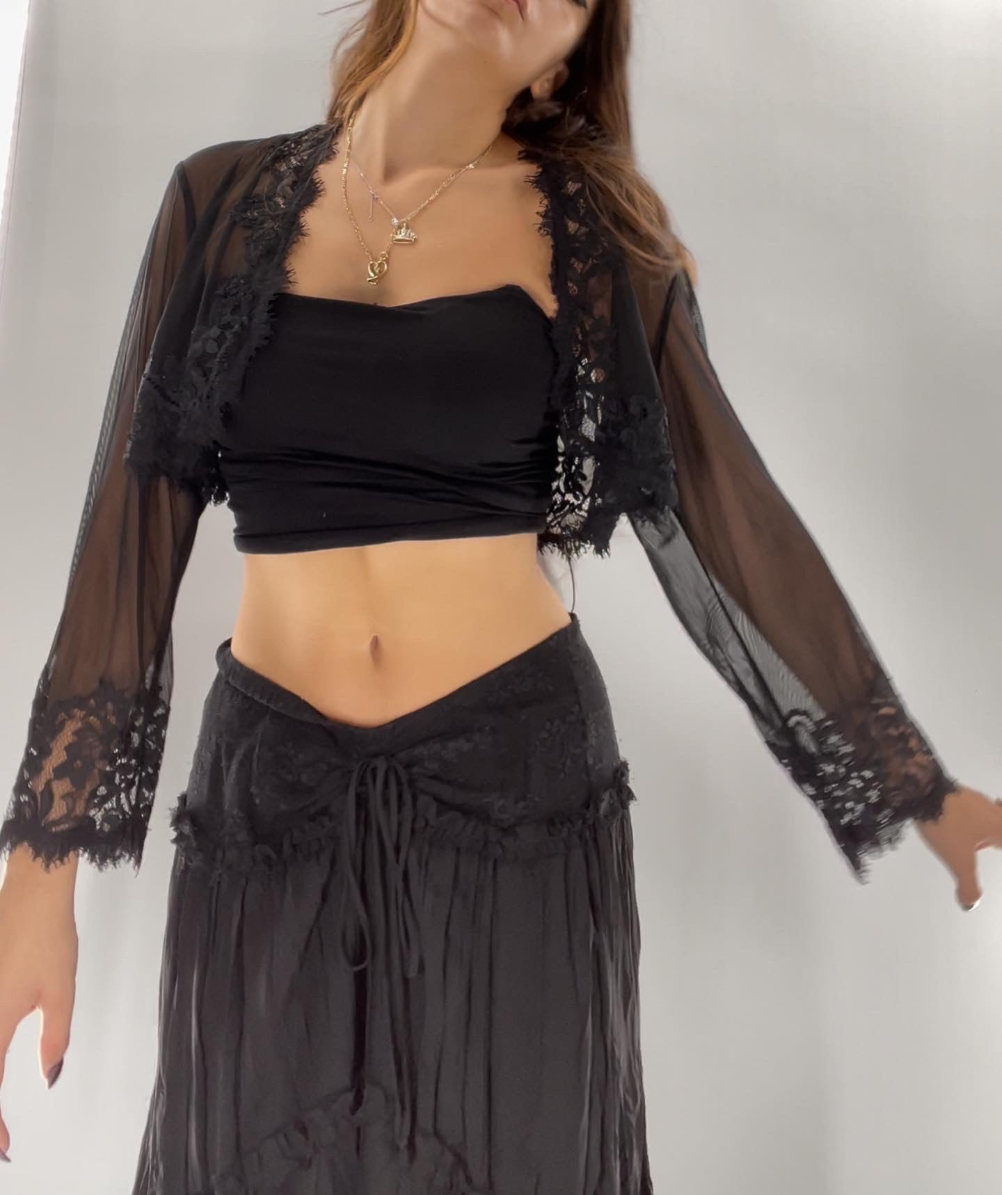 Black Mesh + Lace Bolero (Medium)