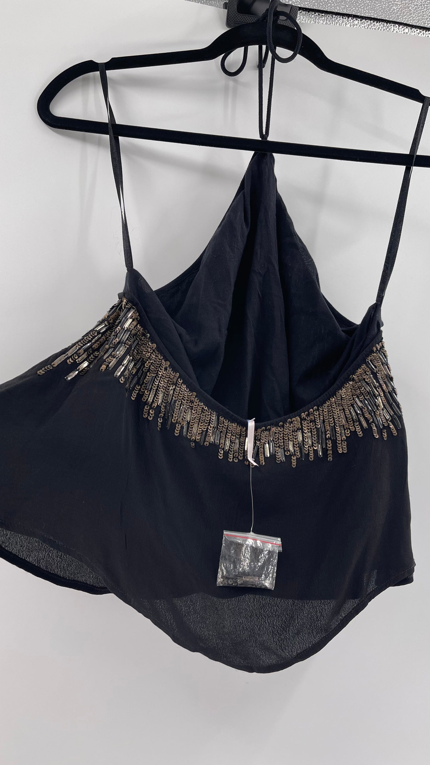 Free People Black Beaded Halter (XS)