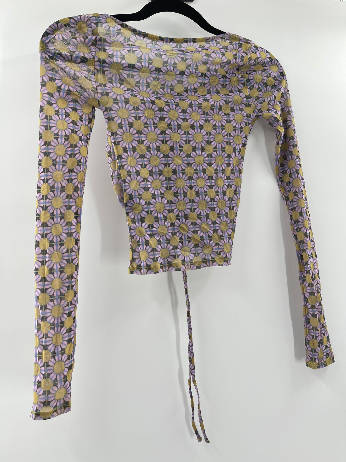 Urban Outfitters Mesh Floral Cinch Drawstring Top (XS)