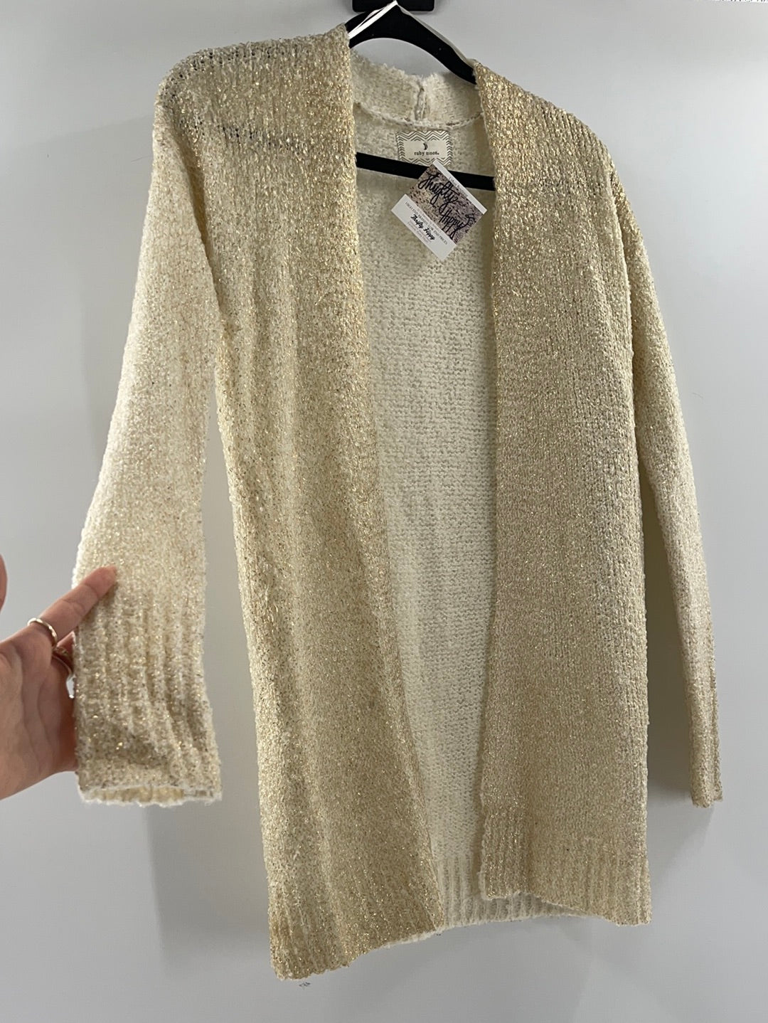 Anthropologie - Ruby Moon - Cream Metallic Gold Long Cardigan (Size XS)