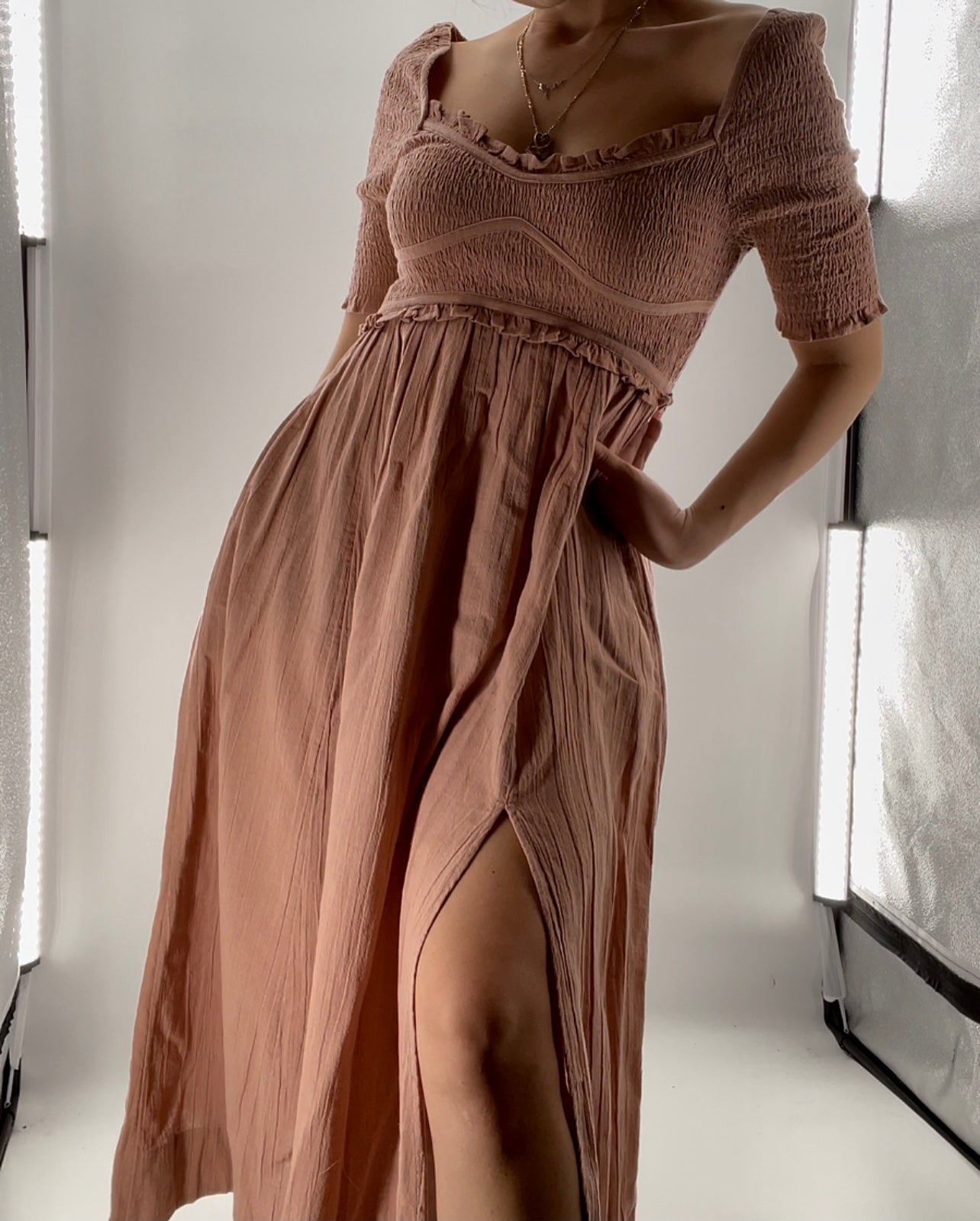 Free People Mauve/Dusty Pink Smocked Maxi (XS)
