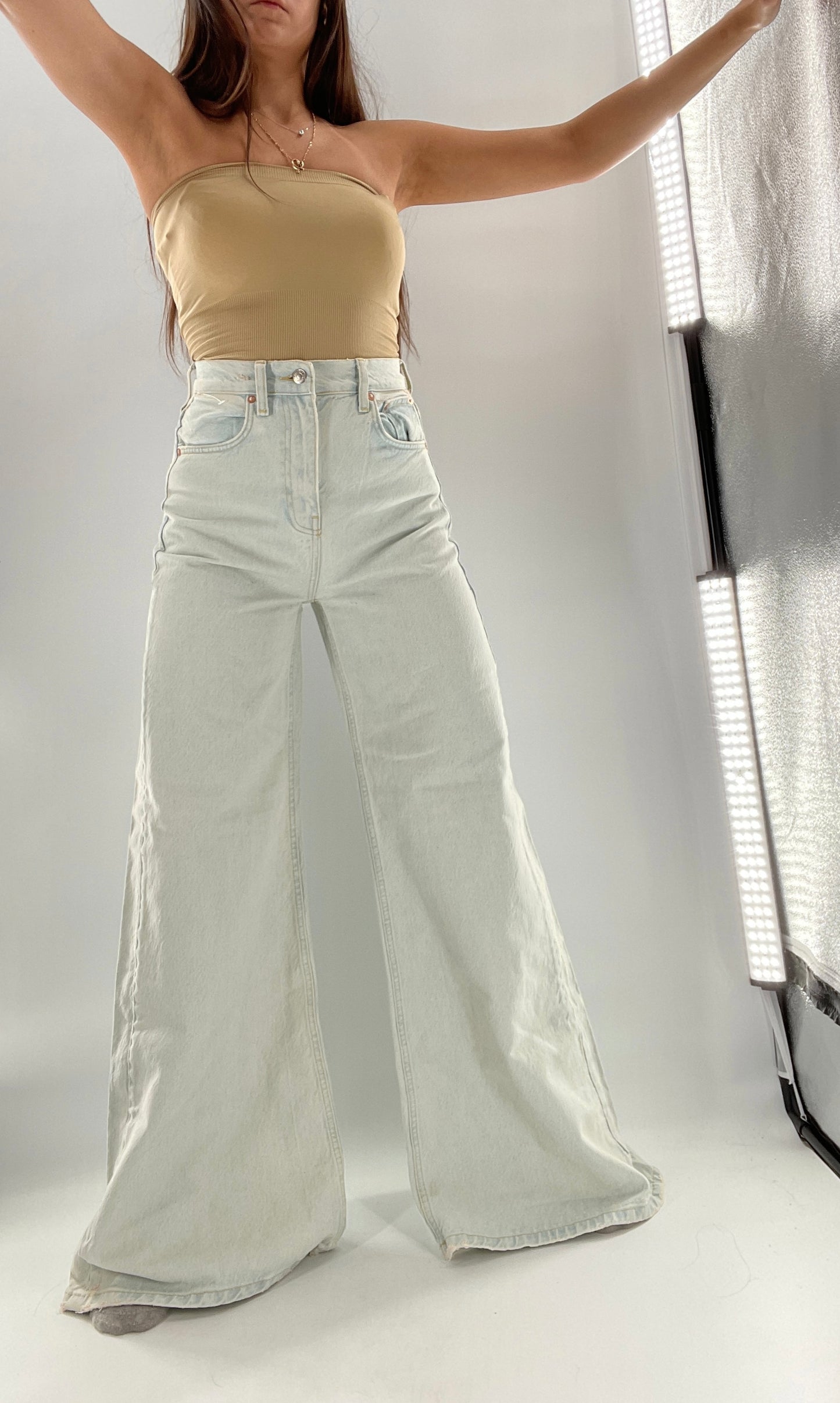 Free People Light Wash High Waist Wide Legs (27)