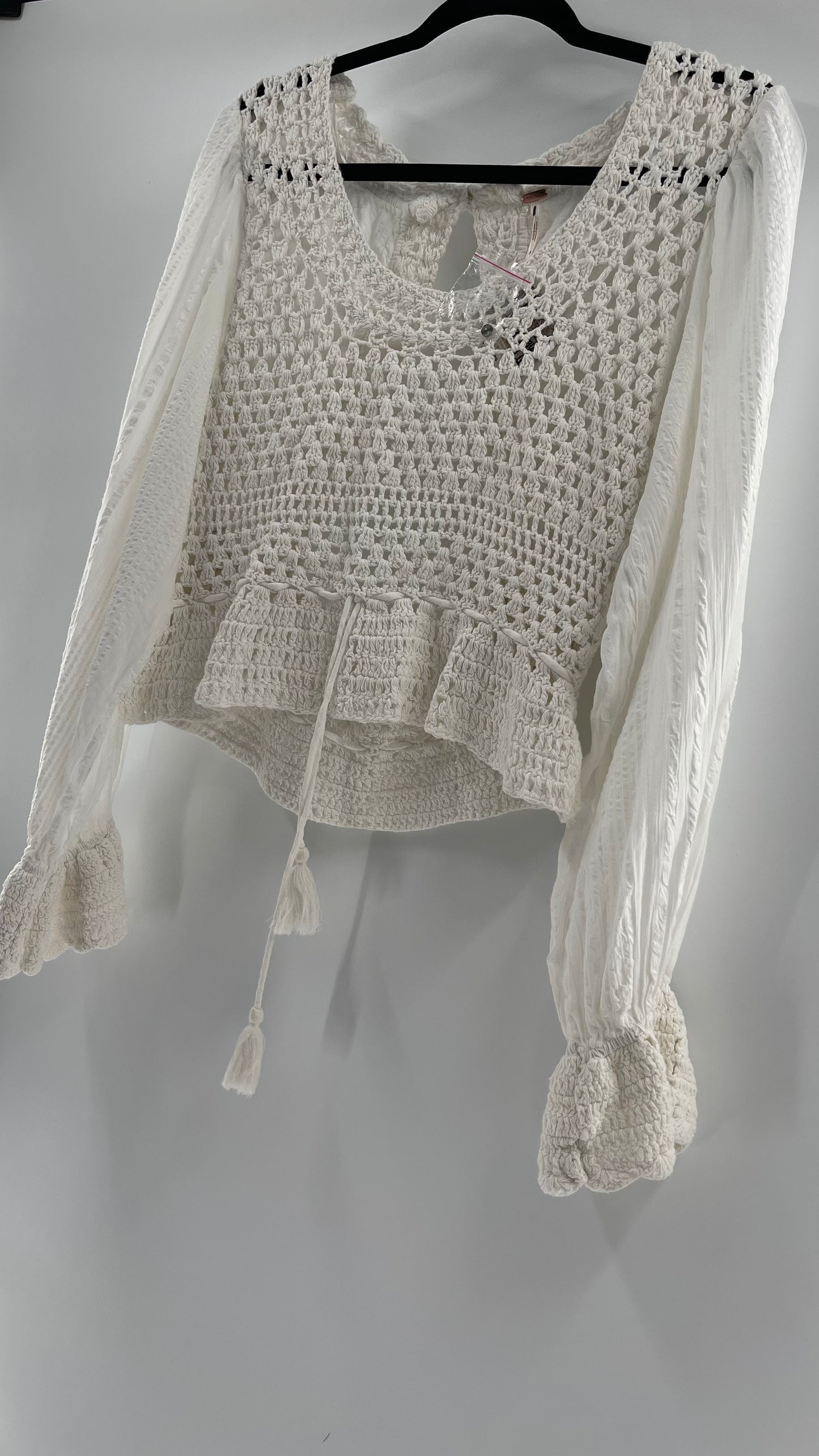 Free People White Crochet “Megan” Top (Large)