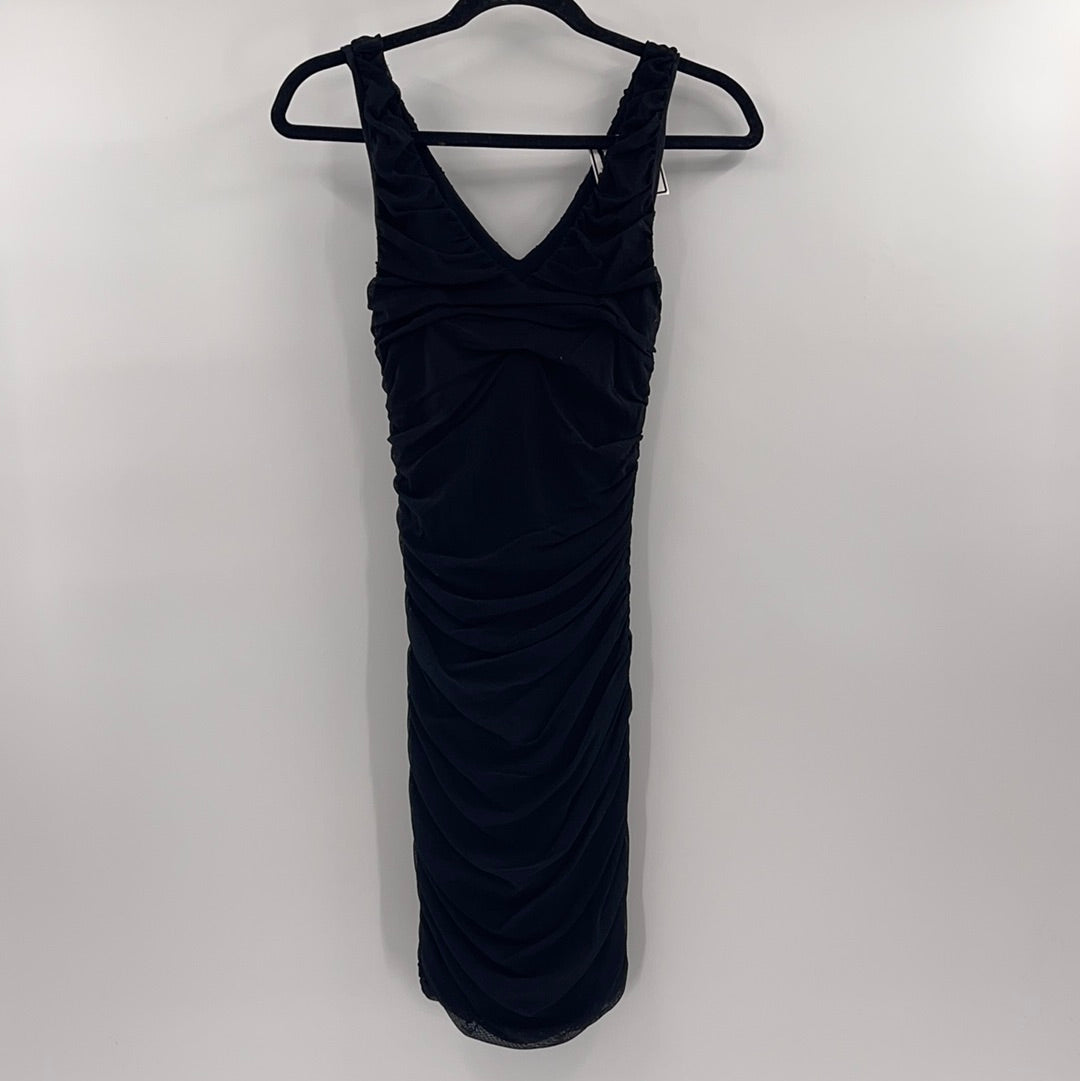 Express - Black Ruched Mesh Mini Dress (XS)