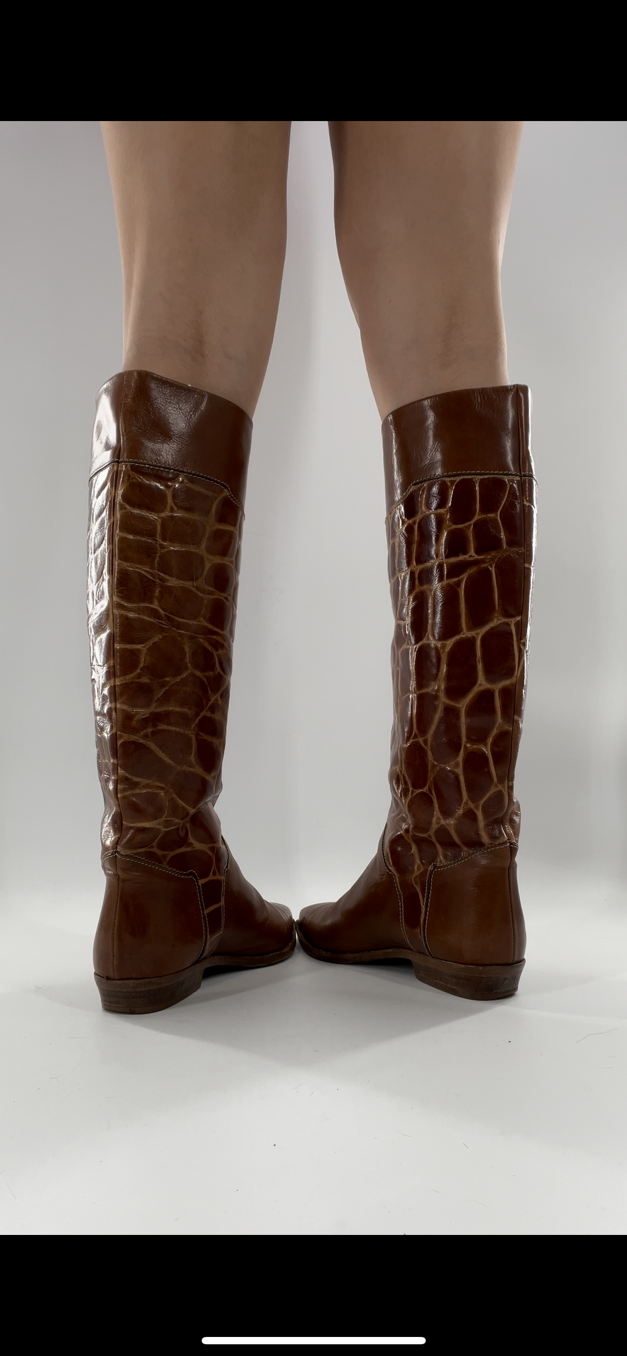 Joan & David Brown Leather Cowboy Snake Print Boots