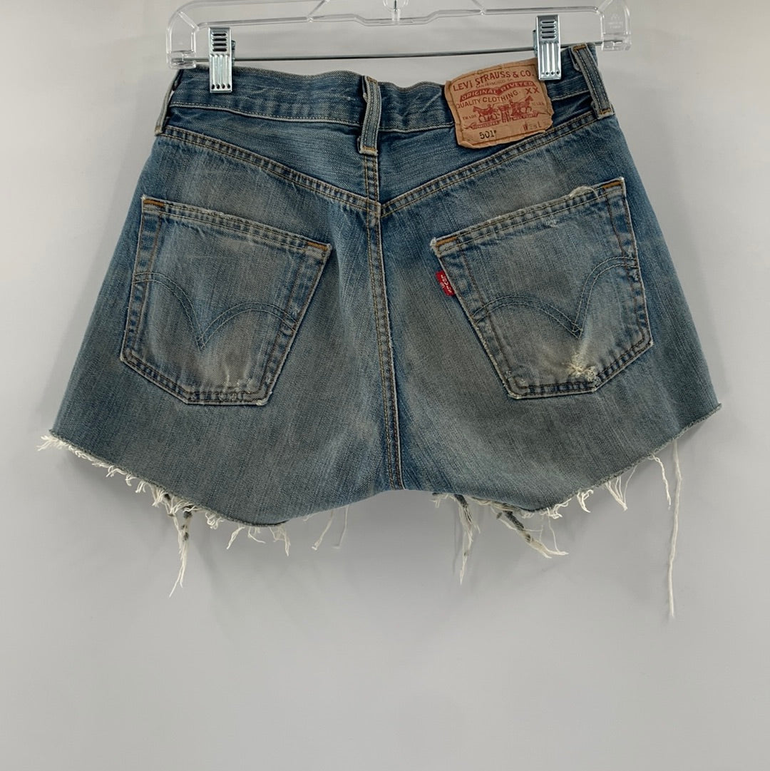 Levi 501’s Distressed Light Wash Denim Shorts (Size 28)