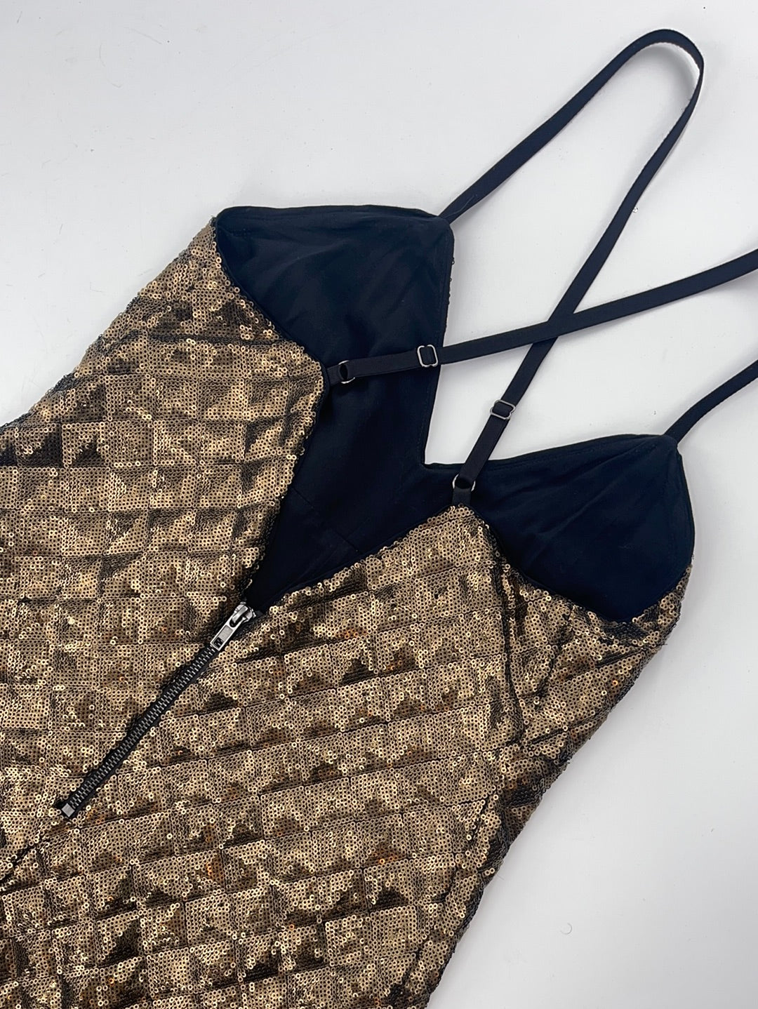 Urban Outfitters - Kendall + Kylie - Gold Sequin Sleeveless Low Back Adjustable Straps Romper (Size M)