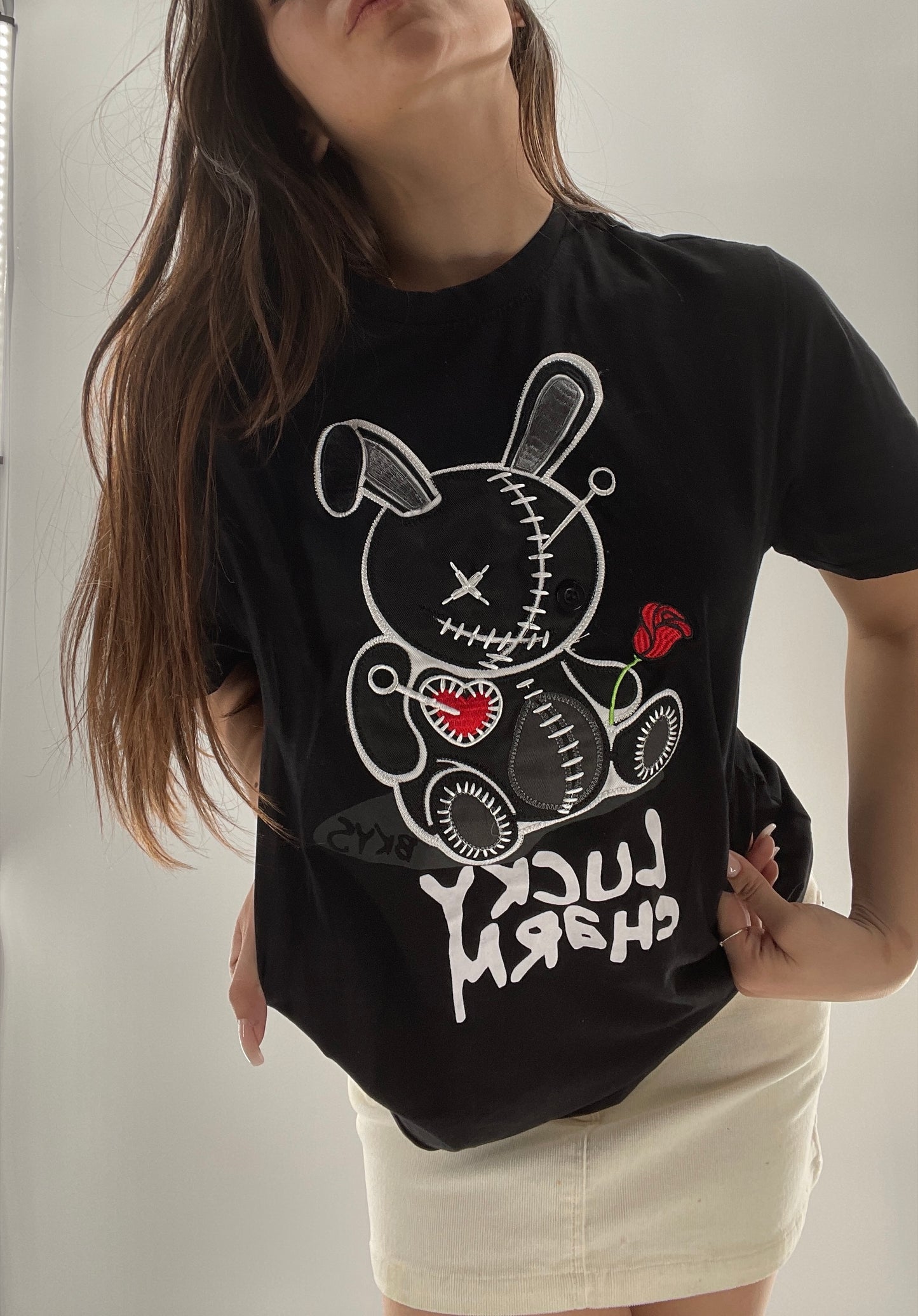 BKYS Black Lucky Charm Stitched Rabbit T (Small)