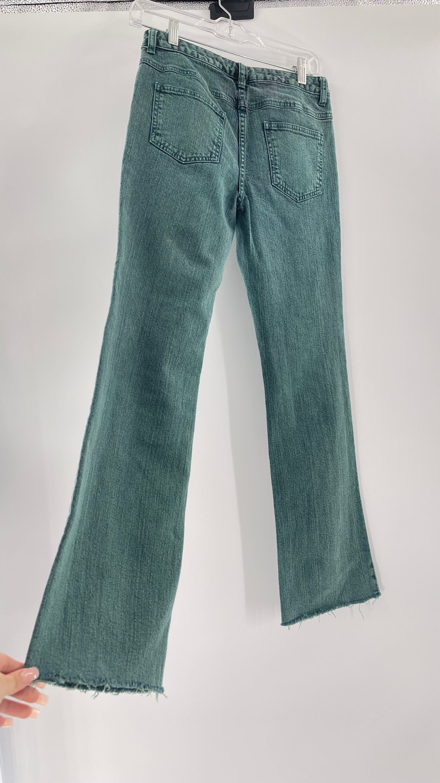 Jeanology Mid Rise Faded Teal Straight Legs (4)