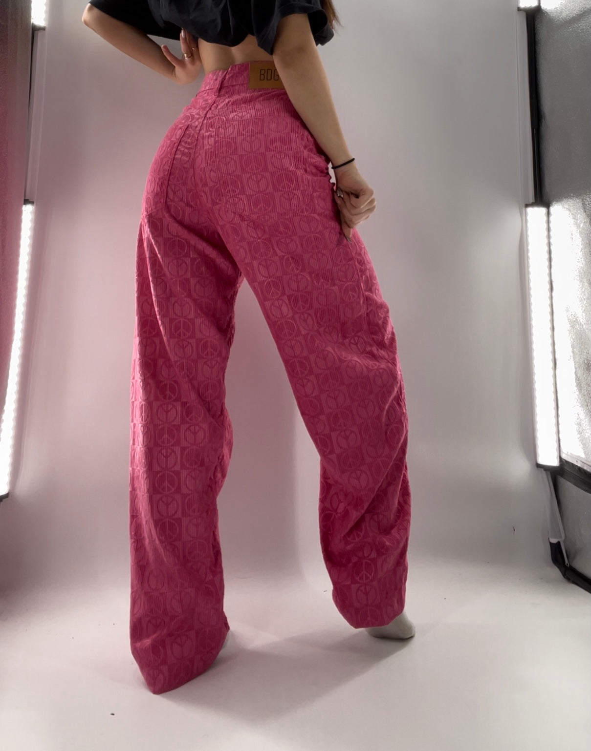 BDG Hot Pink Checkered Peace Sign Wide Legs (27)