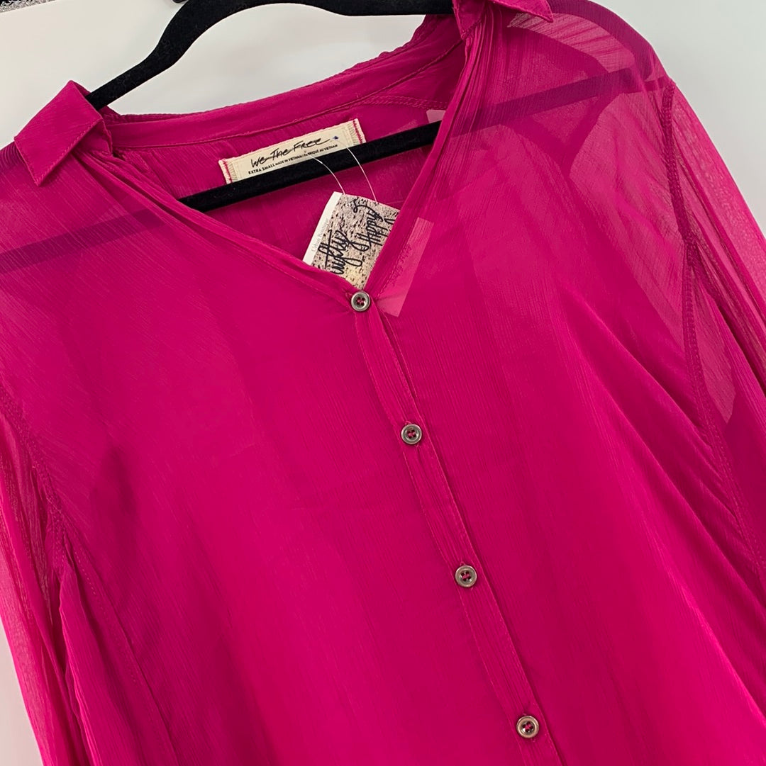 Free People fuchsia Sheer Button Up (XS)