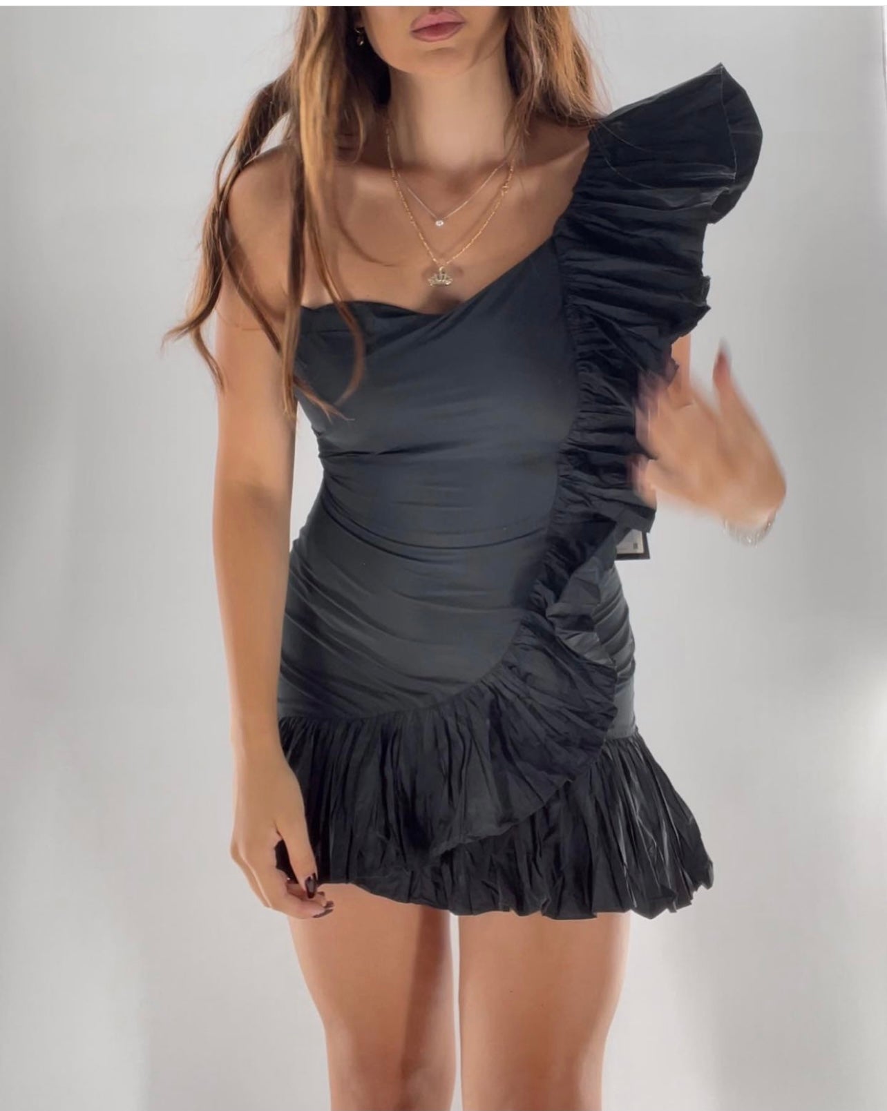 Zara Woman Black One Sleeve Mini Dress - (Size XS)