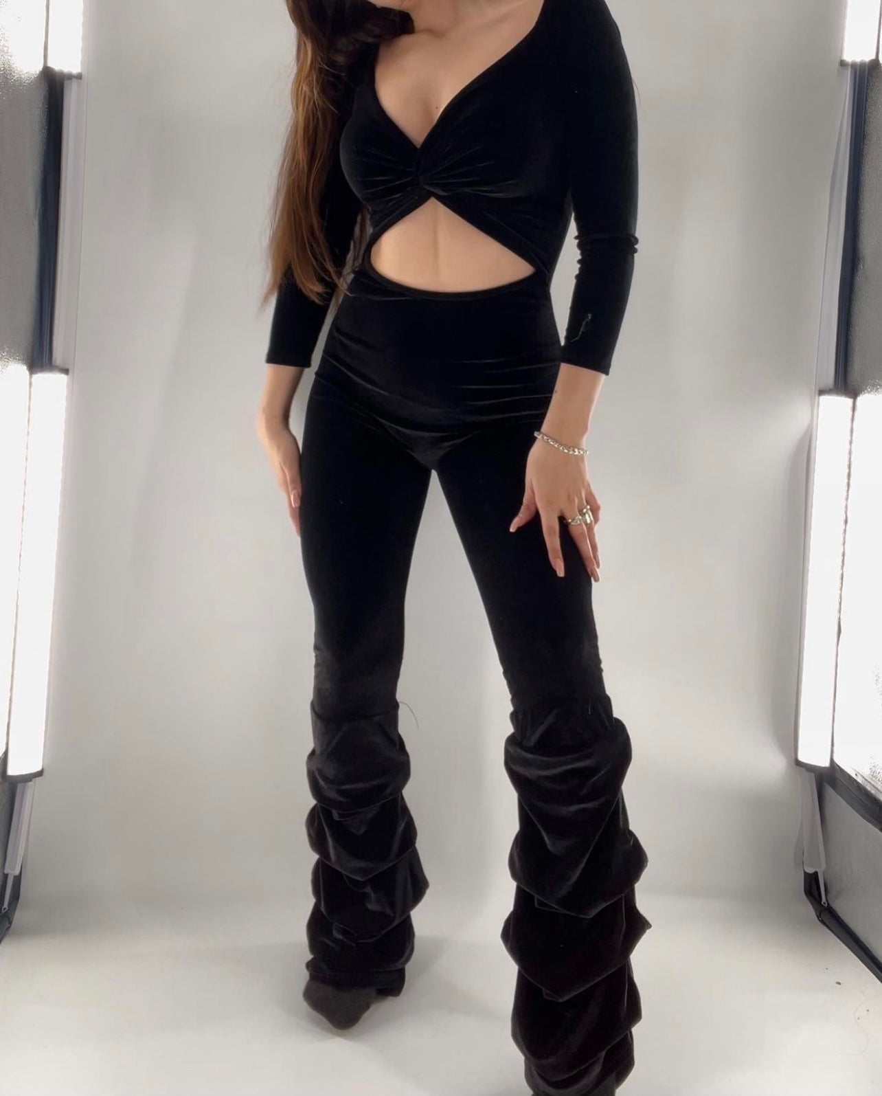 Velvet Catsuit with Stacked Legs (S)