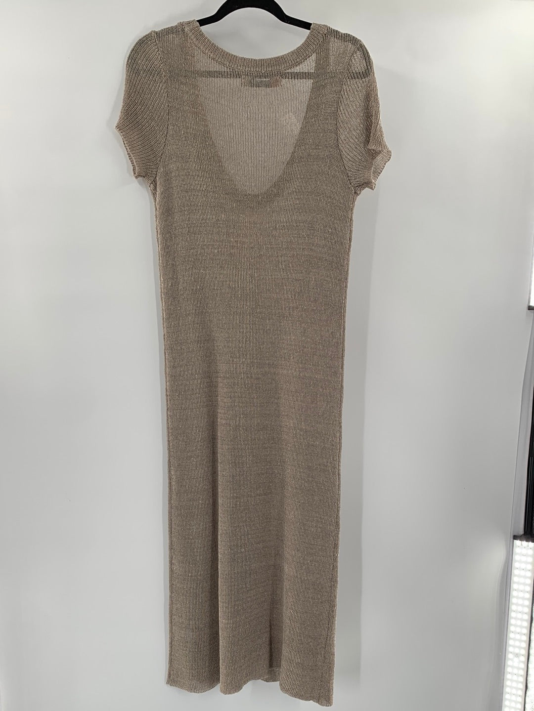 Free People Beach Beige Satin Knit Short Sleeve Front Slit (Size M) - With Tag -