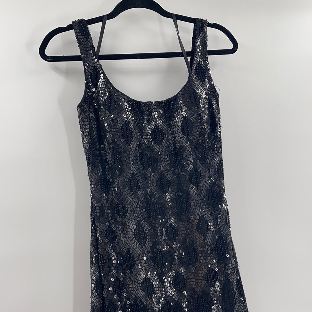 Vintage Scala Sequin with Beaded Embellishments Black Sleeveless Mini Dress (Size 6)