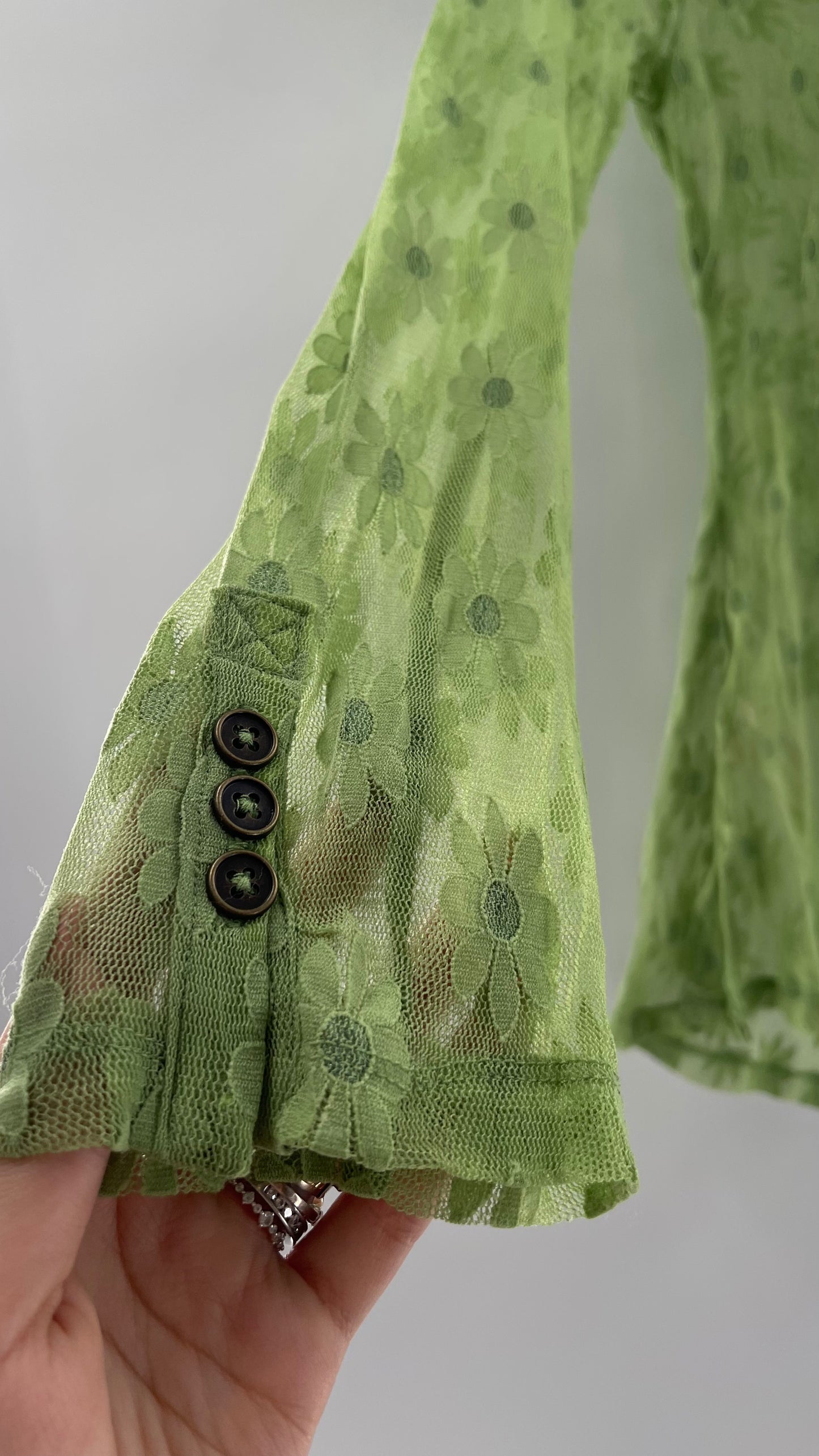 Free People Flower Fields Green Lace Collared Button Up (Small)